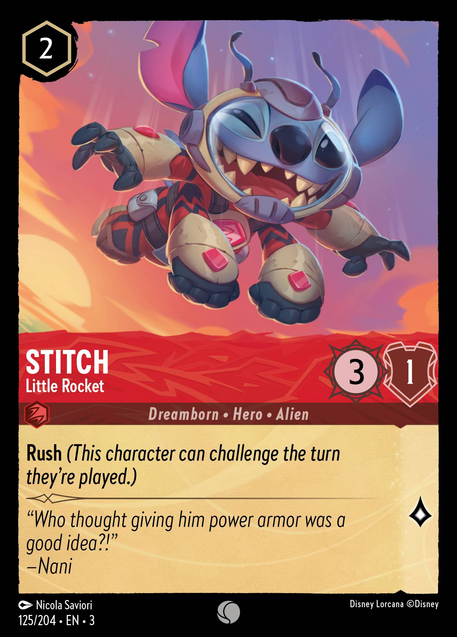Disney Lorcana Into the Inklands card #125 - Stitch - Little Rocket (Cold Foil)