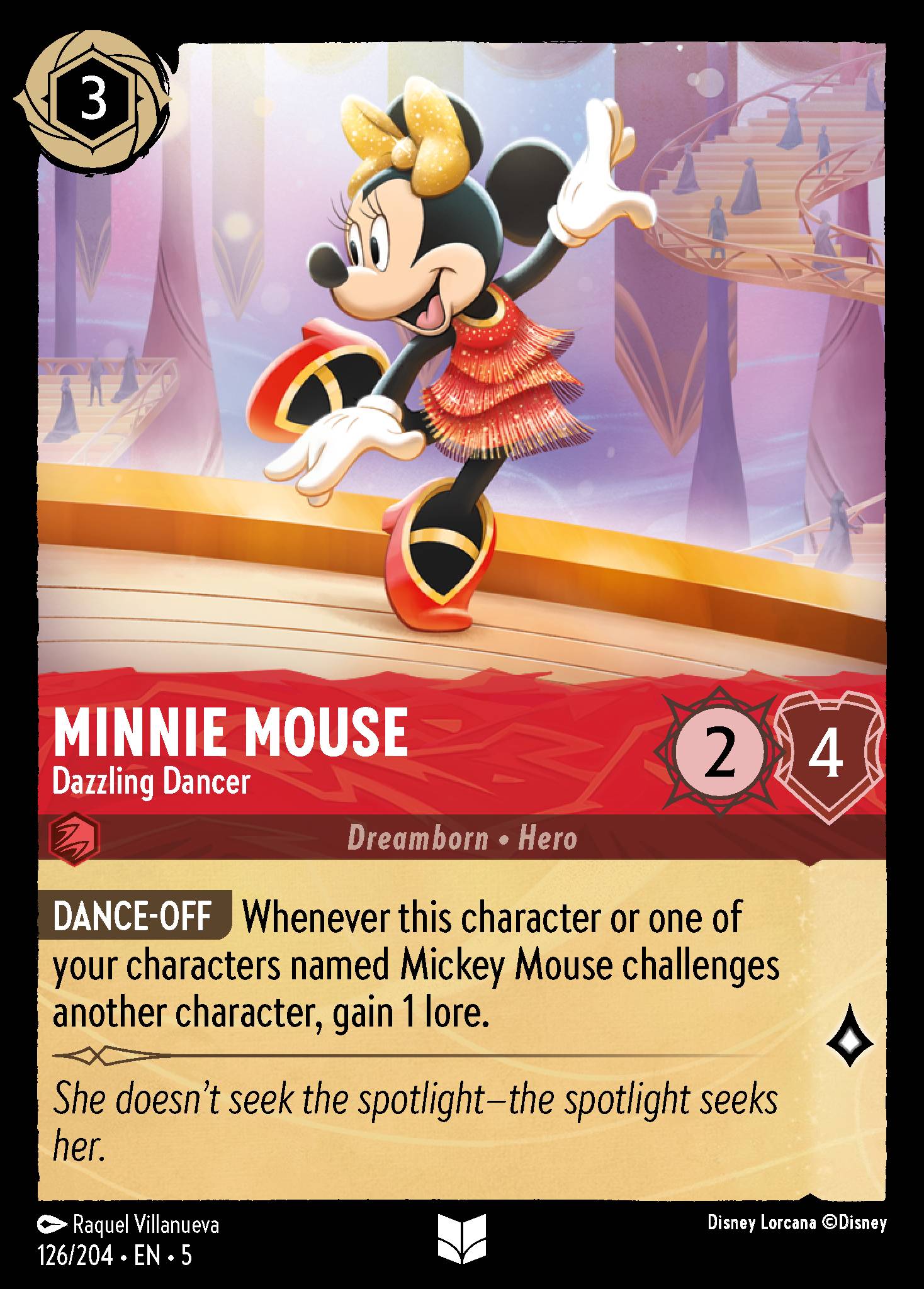 Disney Lorcana Shimmering Skies card #126 - Minnie Mouse - Dazzling Dancer (Cold Foil)