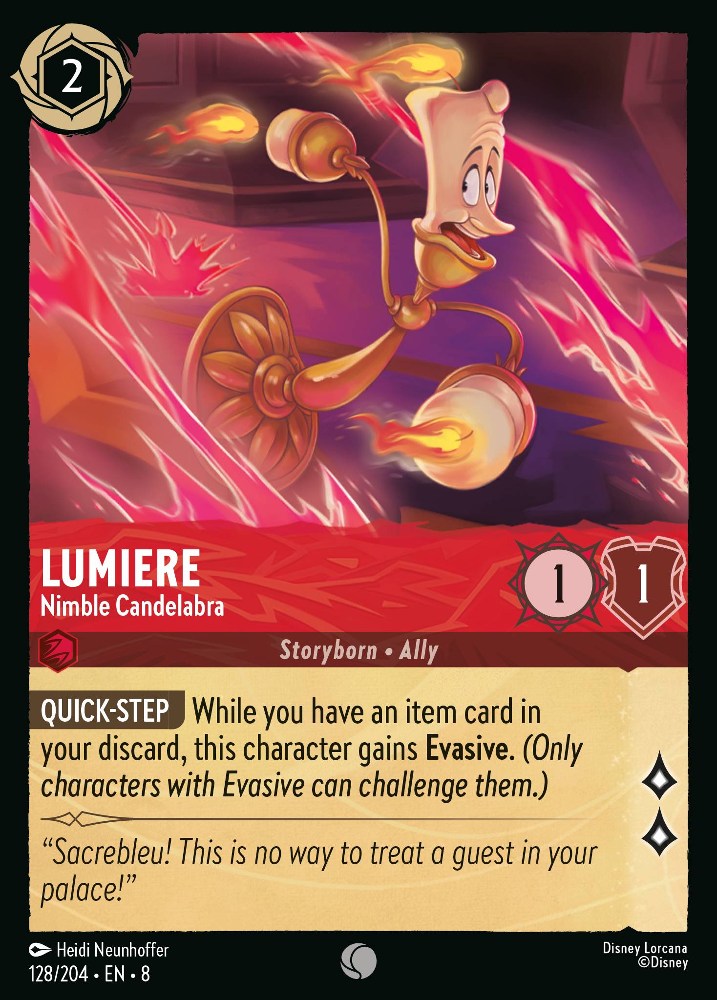 Disney Lorcana The Reign of Jafar card #128 - Lumiere - Nimble Candelabra (Cold Foil)