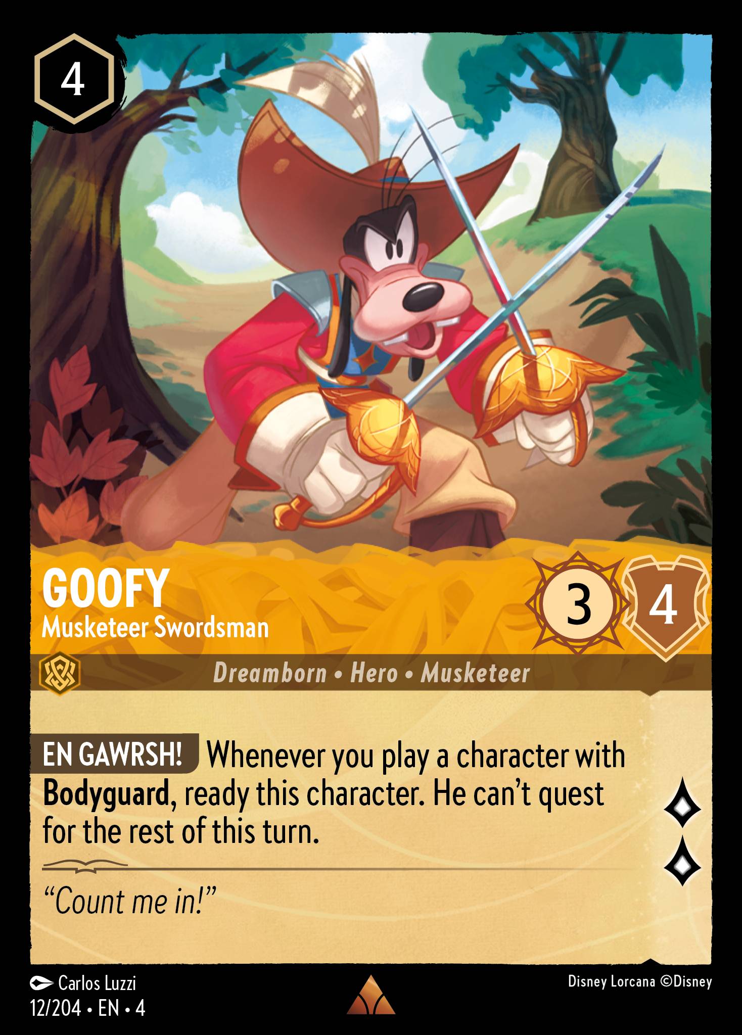 Disney Lorcana Ursula's Return card #12 - Goofy - Musketeer Swordsman (Cold Foil)