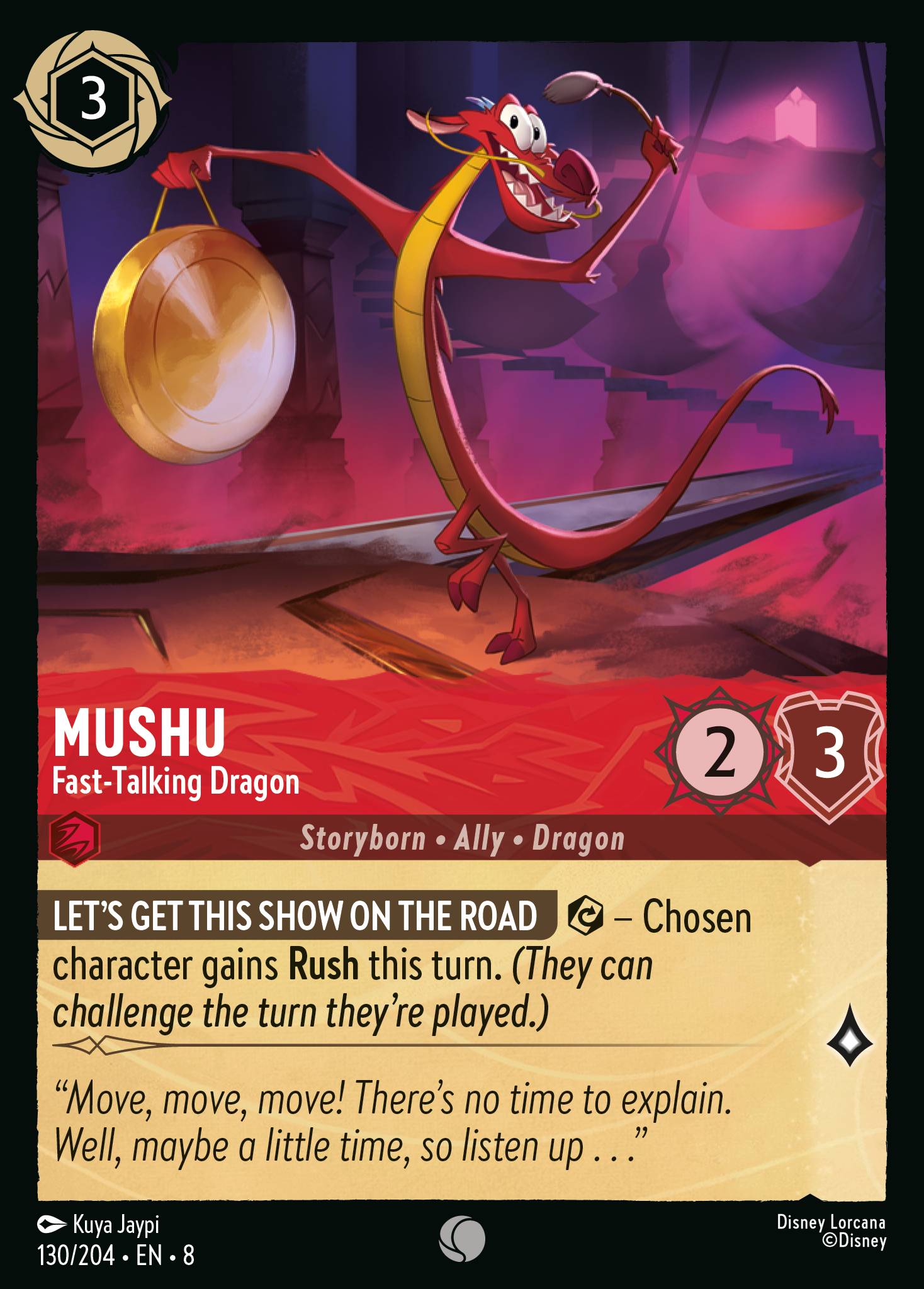 Disney Lorcana The Reign of Jafar card #130 - Mushu - Fast-Talking Dragon (Cold Foil)