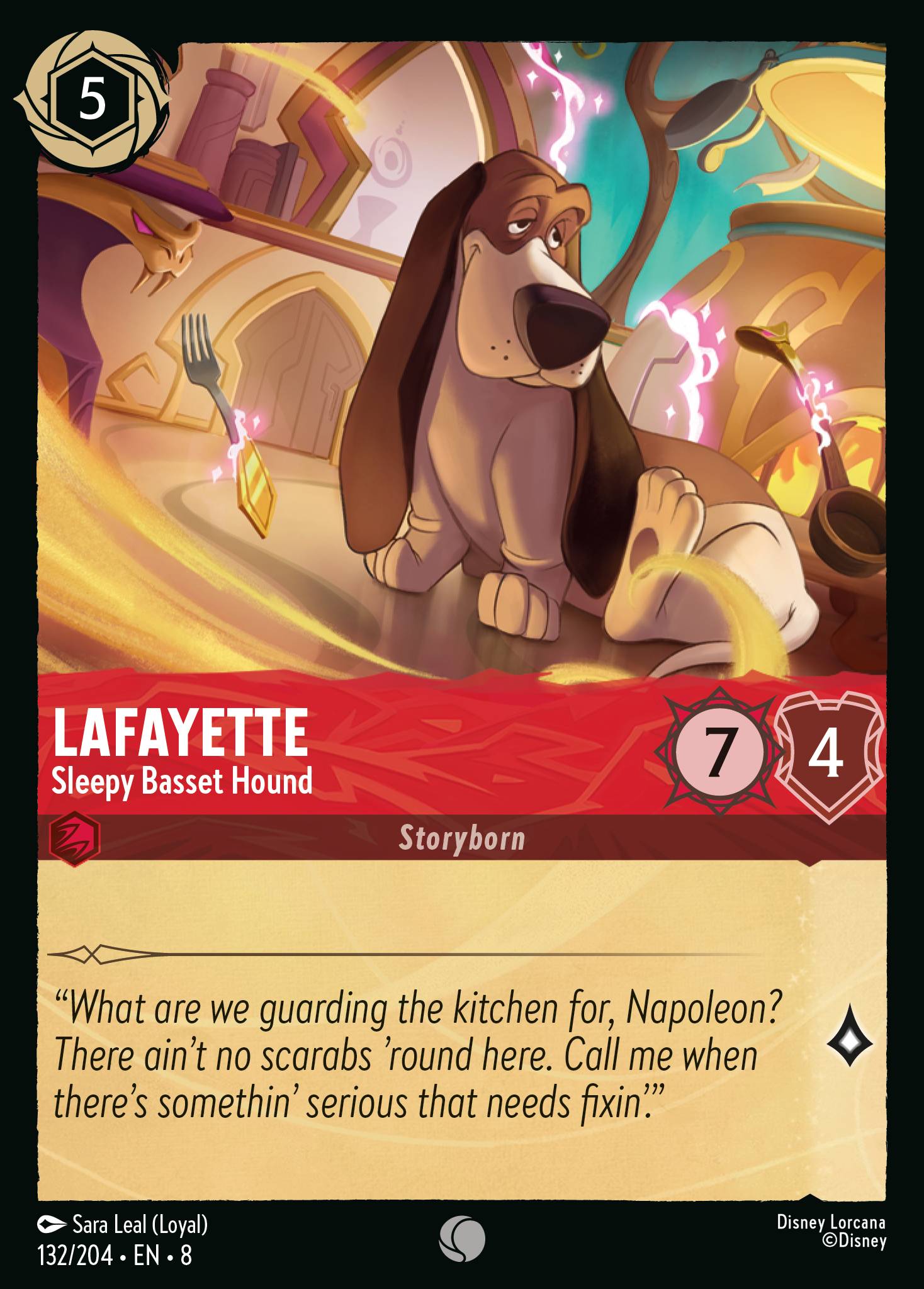 Disney Lorcana The Reign of Jafar card #132 - Lafayette - Sleepy Basset Hound (Cold Foil)