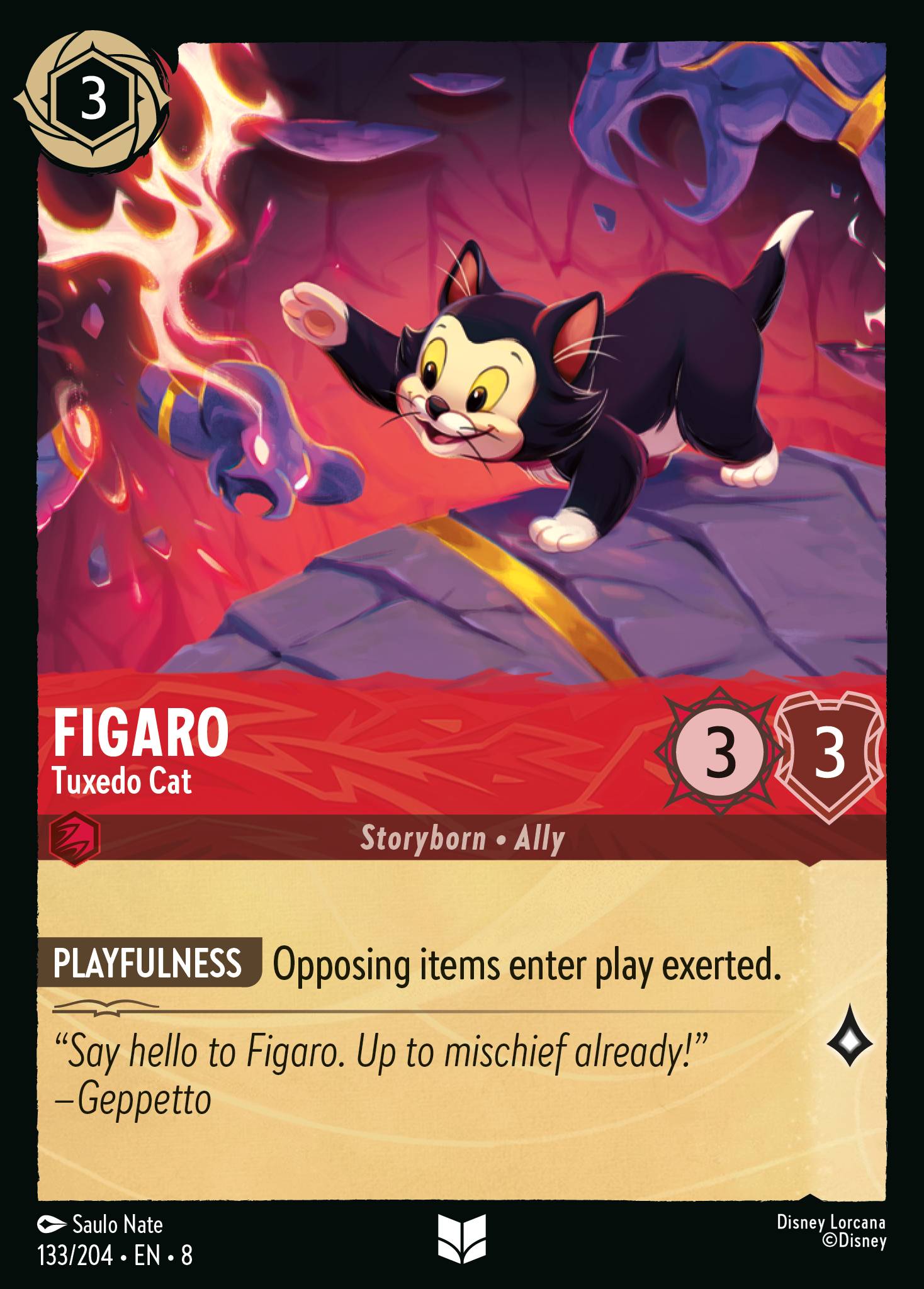 Disney Lorcana The Reign of Jafar card #133 - Figaro - Tuxedo Cat (Cold Foil)