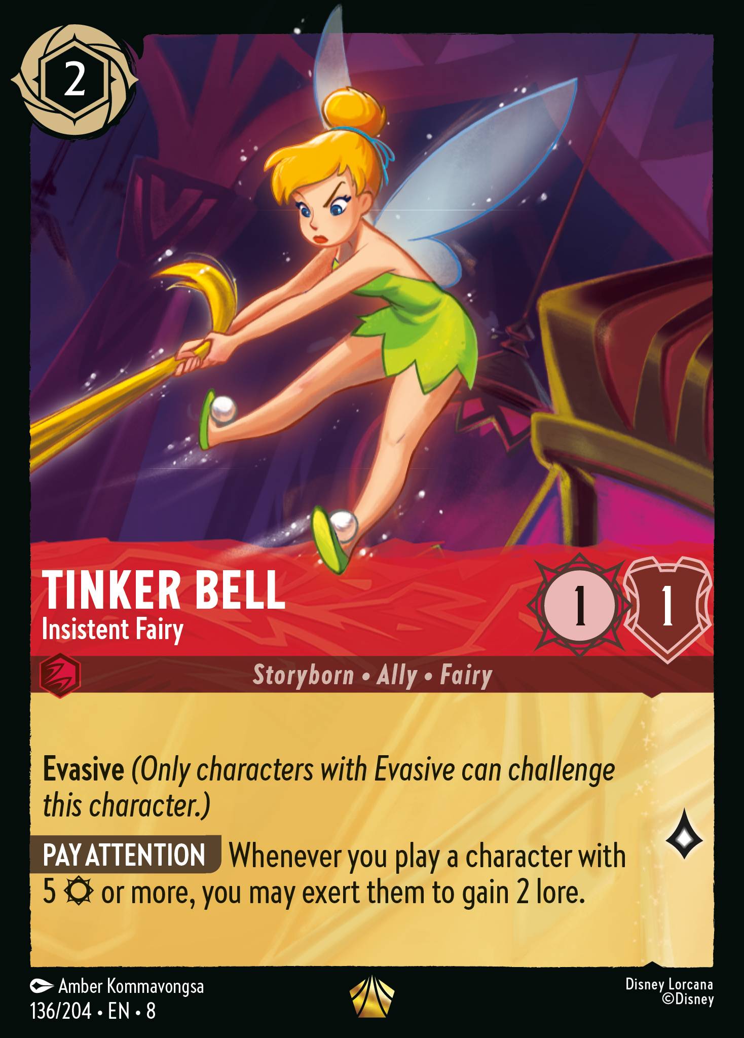 Disney Lorcana The Reign of Jafar card #136 - Tinker Bell - Insistent Fairy (Cold Foil)