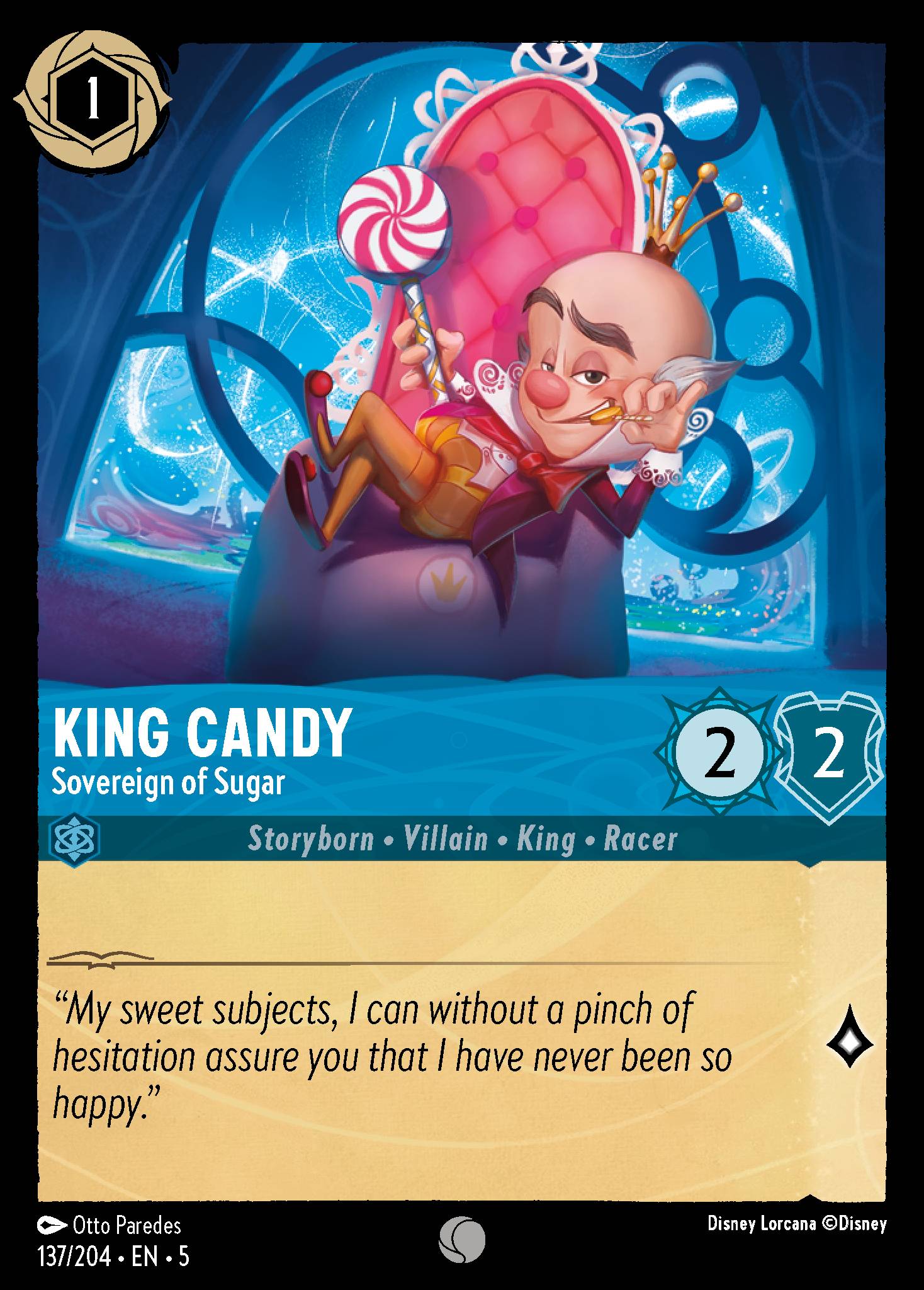 Disney Lorcana Shimmering Skies card #137 - King Candy - Sovereign of Sugar (Cold Foil)