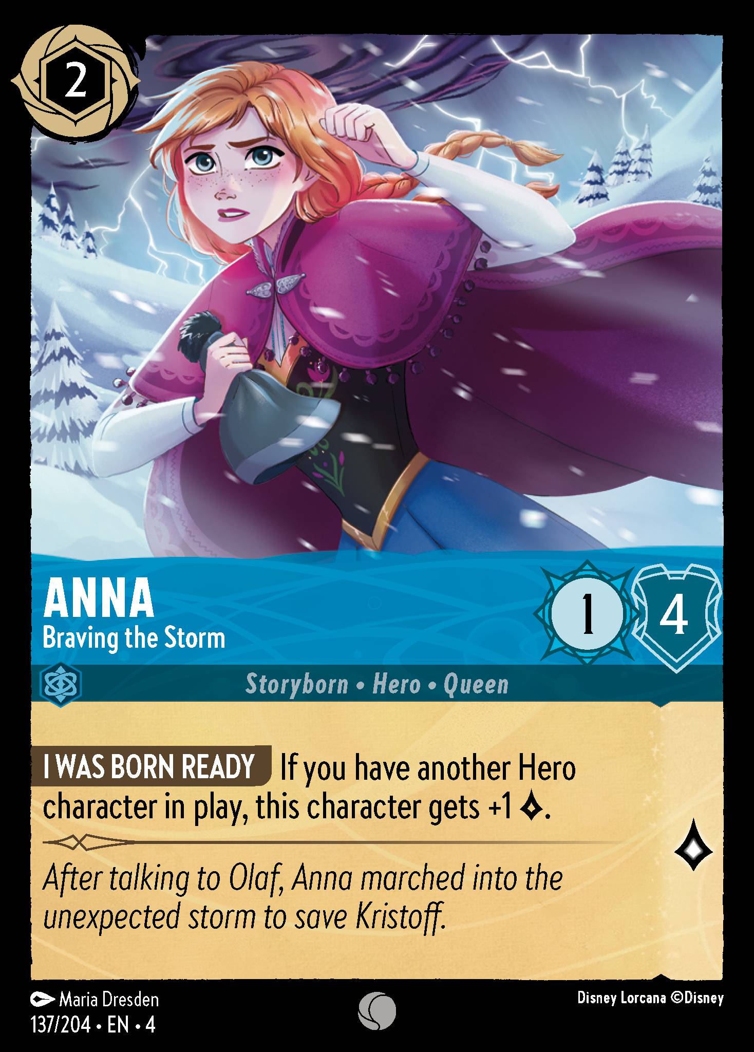 Disney Lorcana Ursula's Return card #137 - Anna - Braving the Storm (Cold Foil)