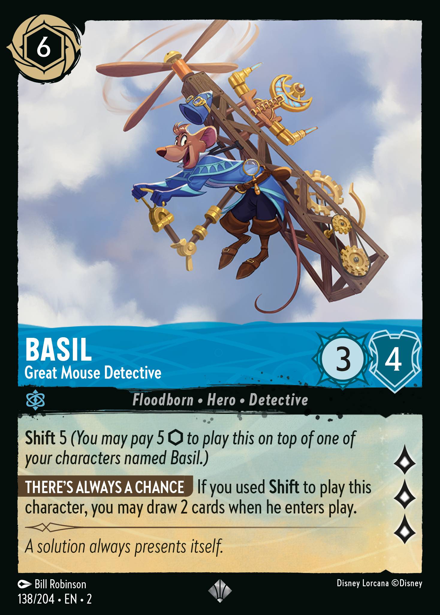 Disney Lorcana Rise of the Floodborn card #138 - Basil - Great Mouse Detective (Cold Foil)