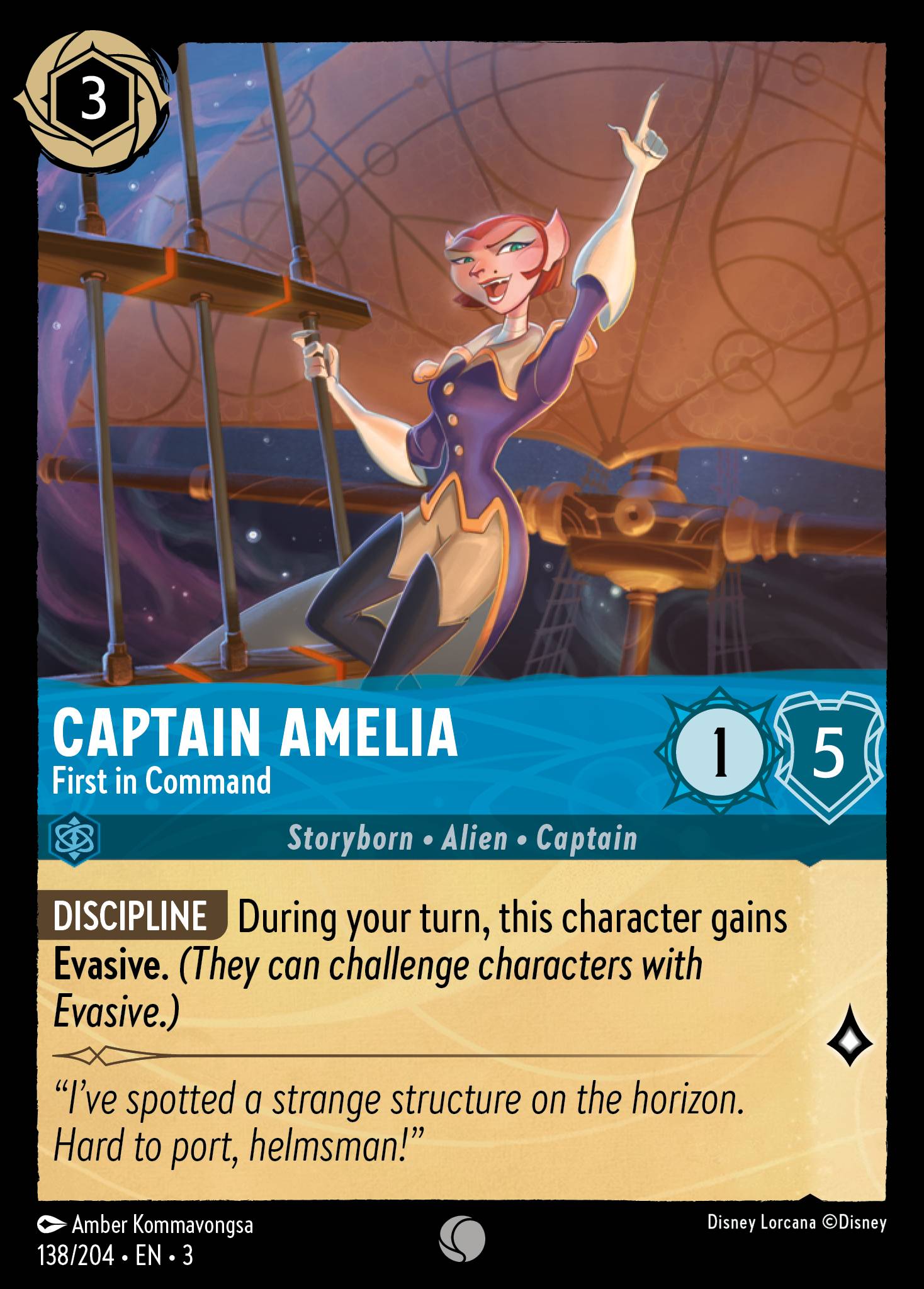 Disney Lorcana Into the Inklands card #138 - Captain Amelia - First in Command (Cold Foil)