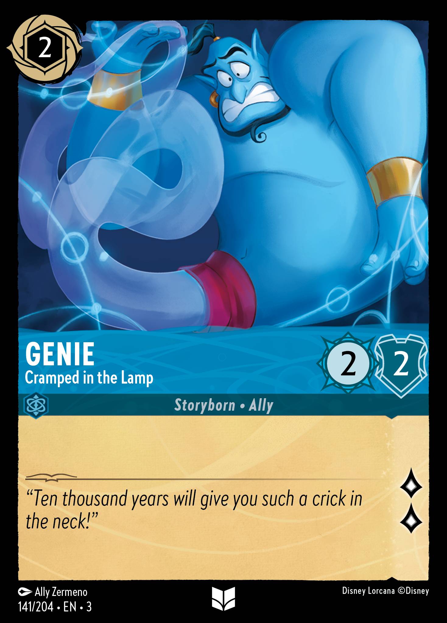 Disney Lorcana Into the Inklands card #141 - Genie - Cramped in the Lamp (Cold Foil)