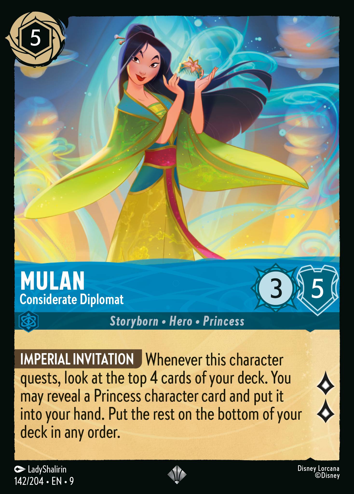 Disney Lorcana Fabled card #142 - Mulan - Considerate Diplomat (Non-Foil)