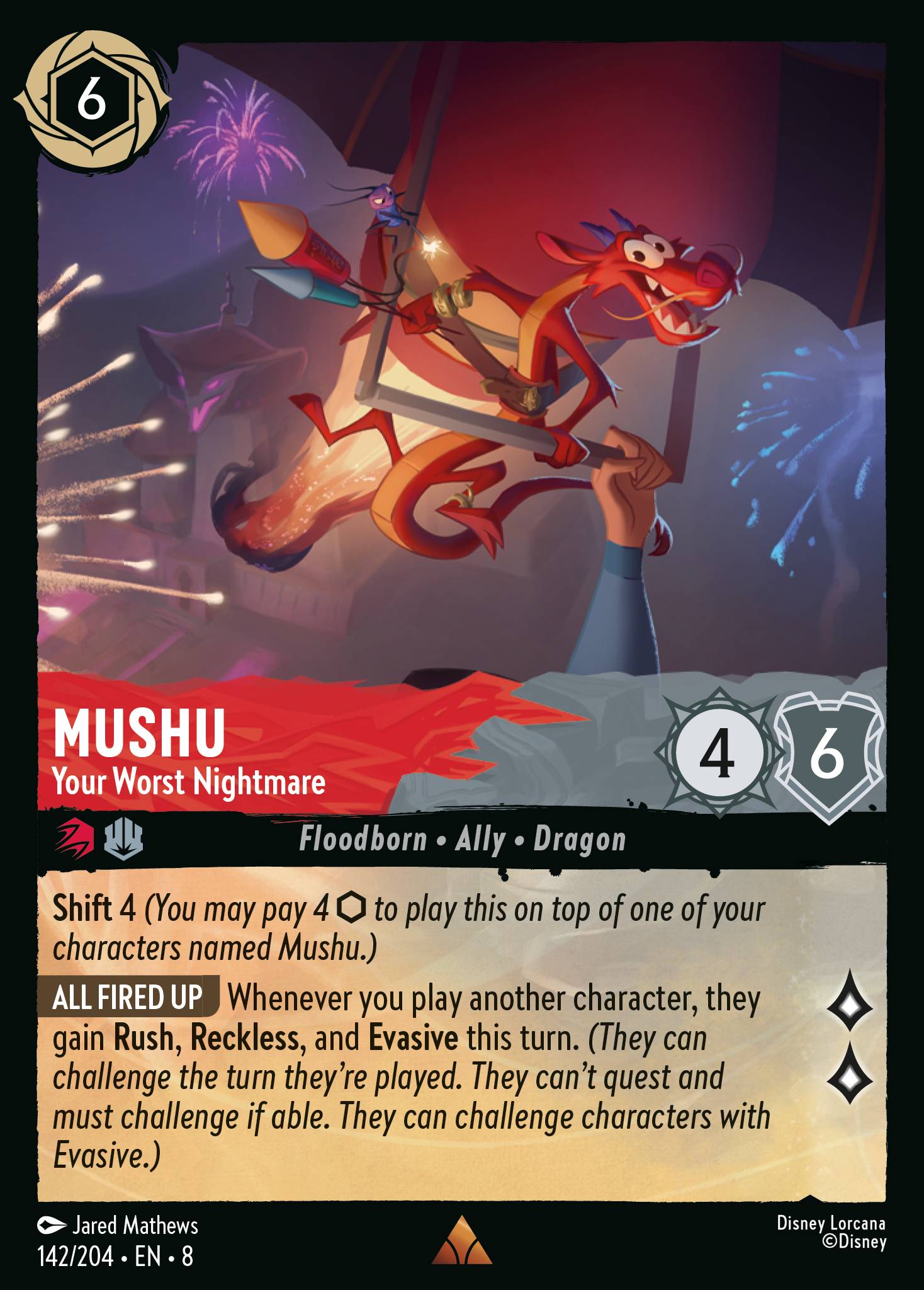 Disney Lorcana The Reign of Jafar card #142 - Mushu - Your Worst Nightmare (Cold Foil)