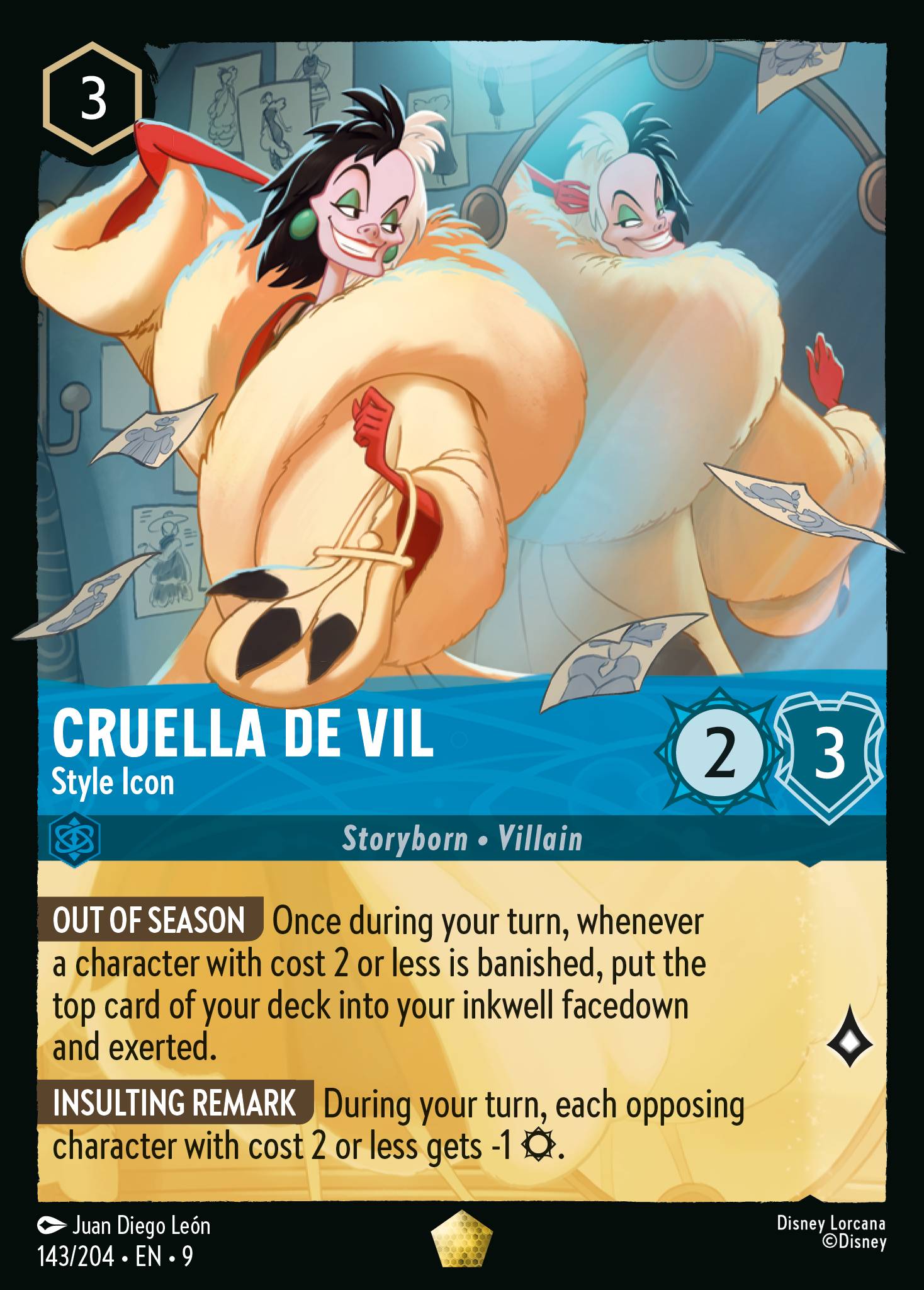 Disney Lorcana Fabled card #143 - Cruella De Vil - Style Icon (Non-Foil)