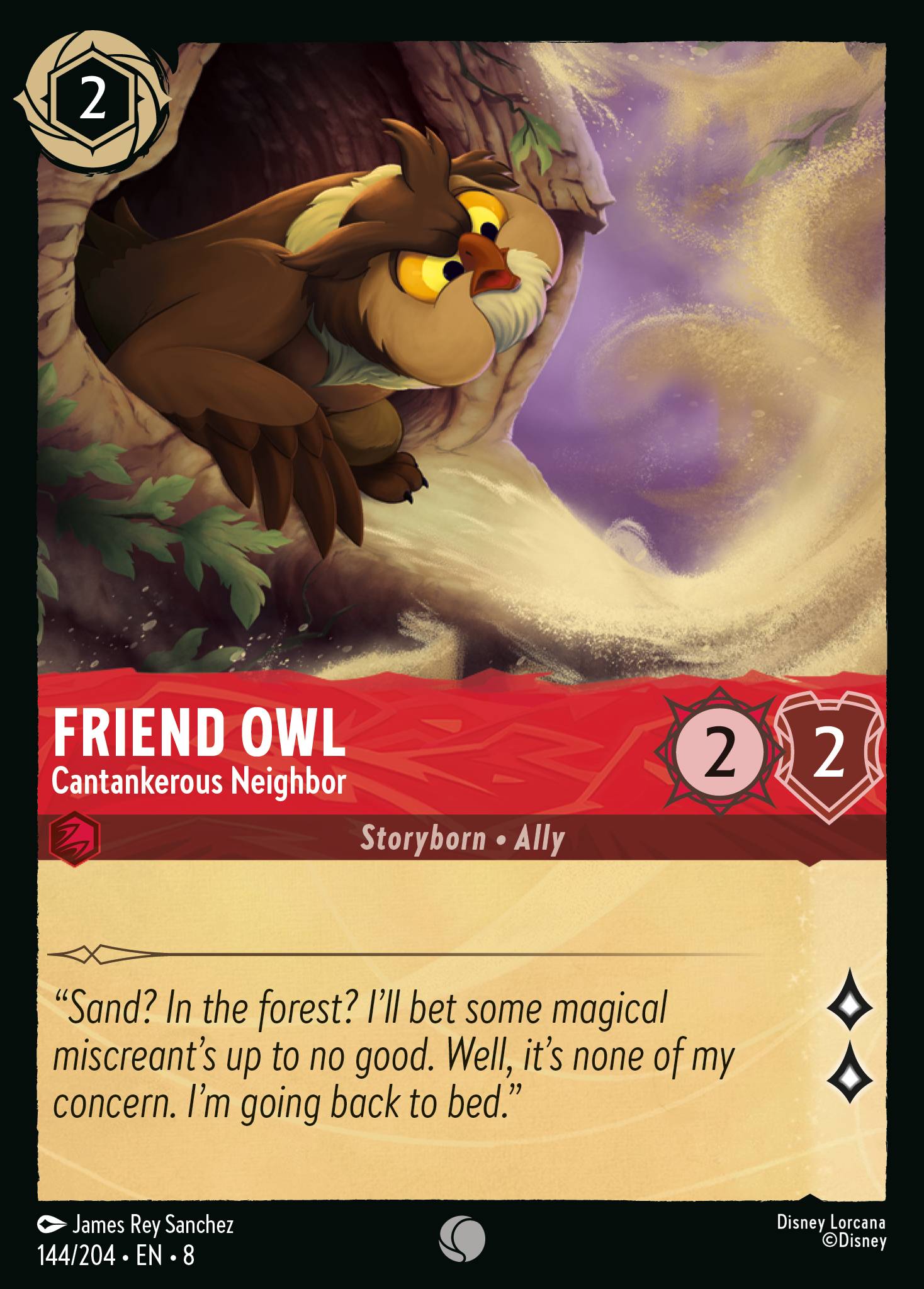 Disney Lorcana The Reign of Jafar card #144 - Friend Owl - Cantankerous Neighbor (Cold Foil)