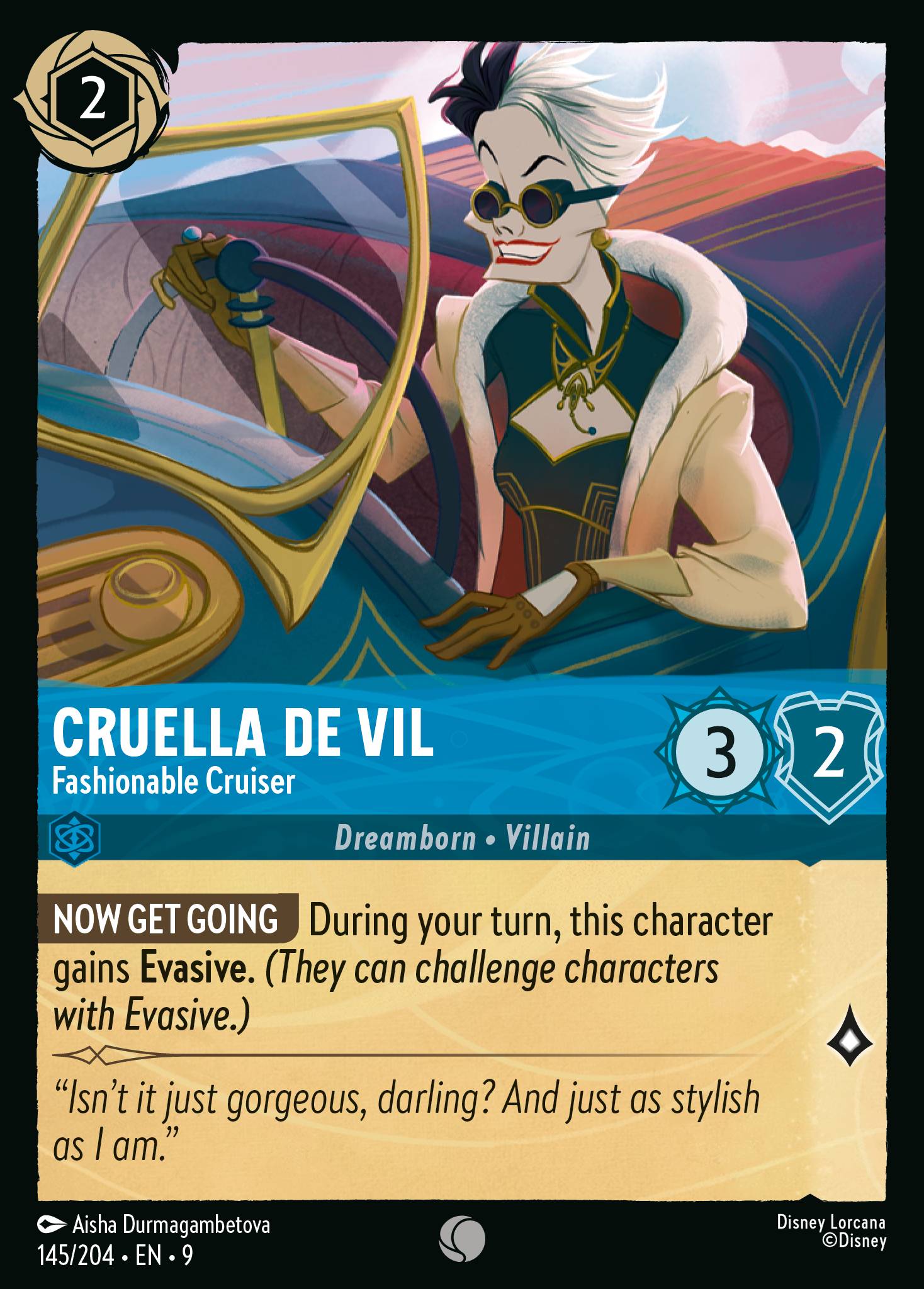 Disney Lorcana Fabled card #145 - Cruella De Vil - Fashionable Cruiser (Non-Foil)