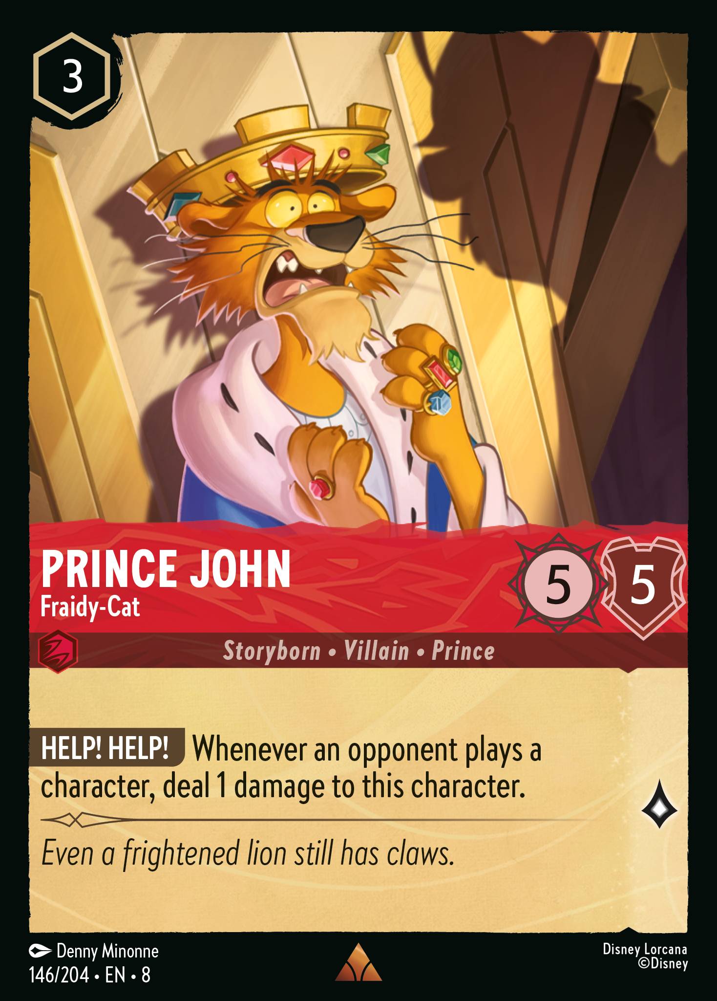 Disney Lorcana The Reign of Jafar card #146 - Prince John - Fraidy-Cat (Cold Foil)