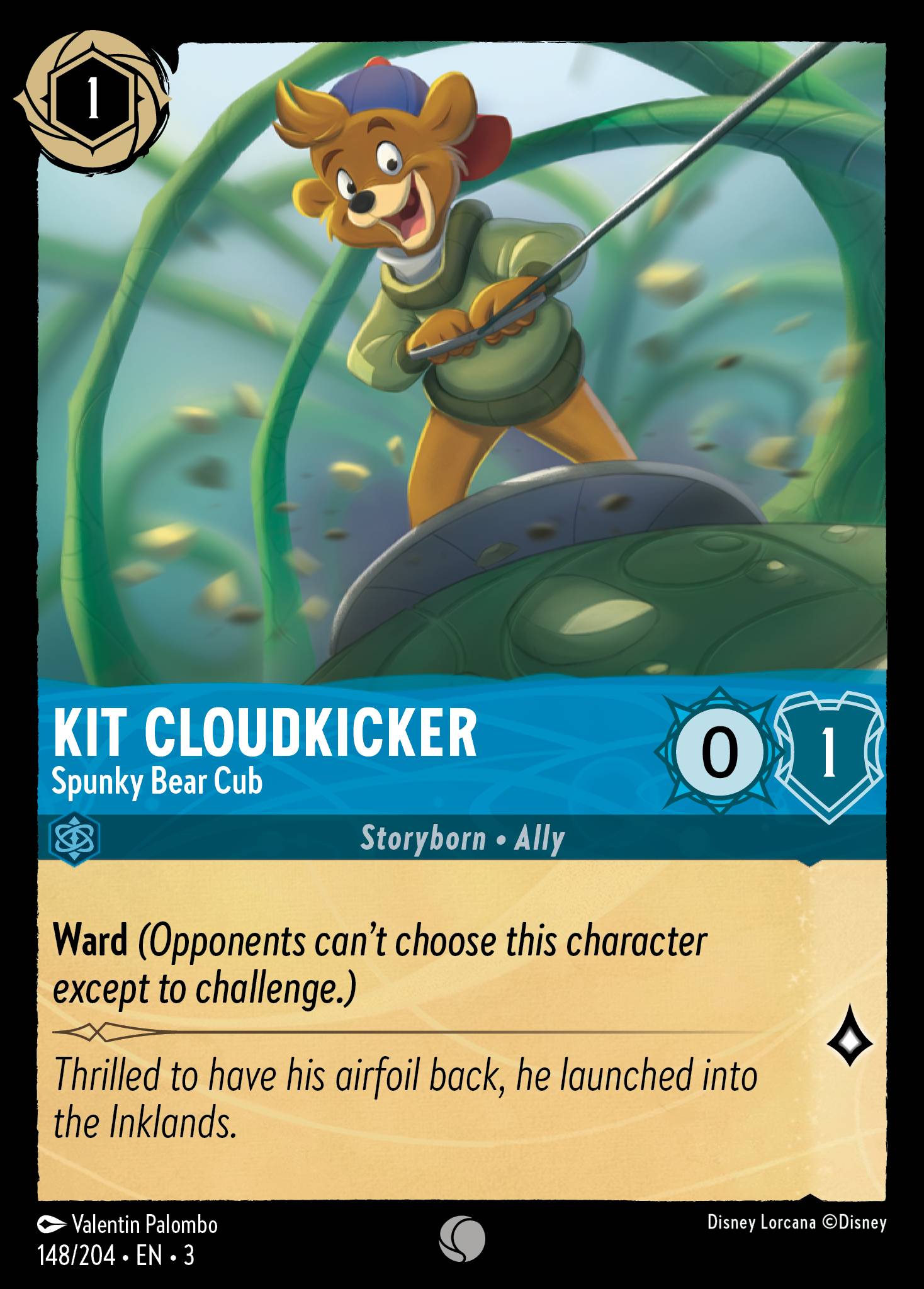 Disney Lorcana Into the Inklands card #148 - Kit Cloudkicker - Spunky Bear Cub (Cold Foil)