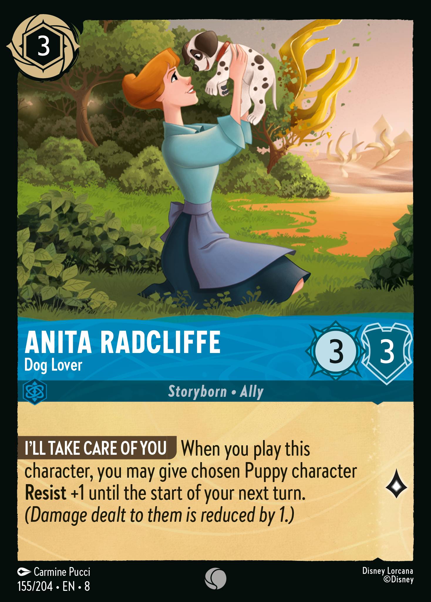 Disney Lorcana The Reign of Jafar card #155 - Anita Radcliffe - Dog Lover (Cold Foil)