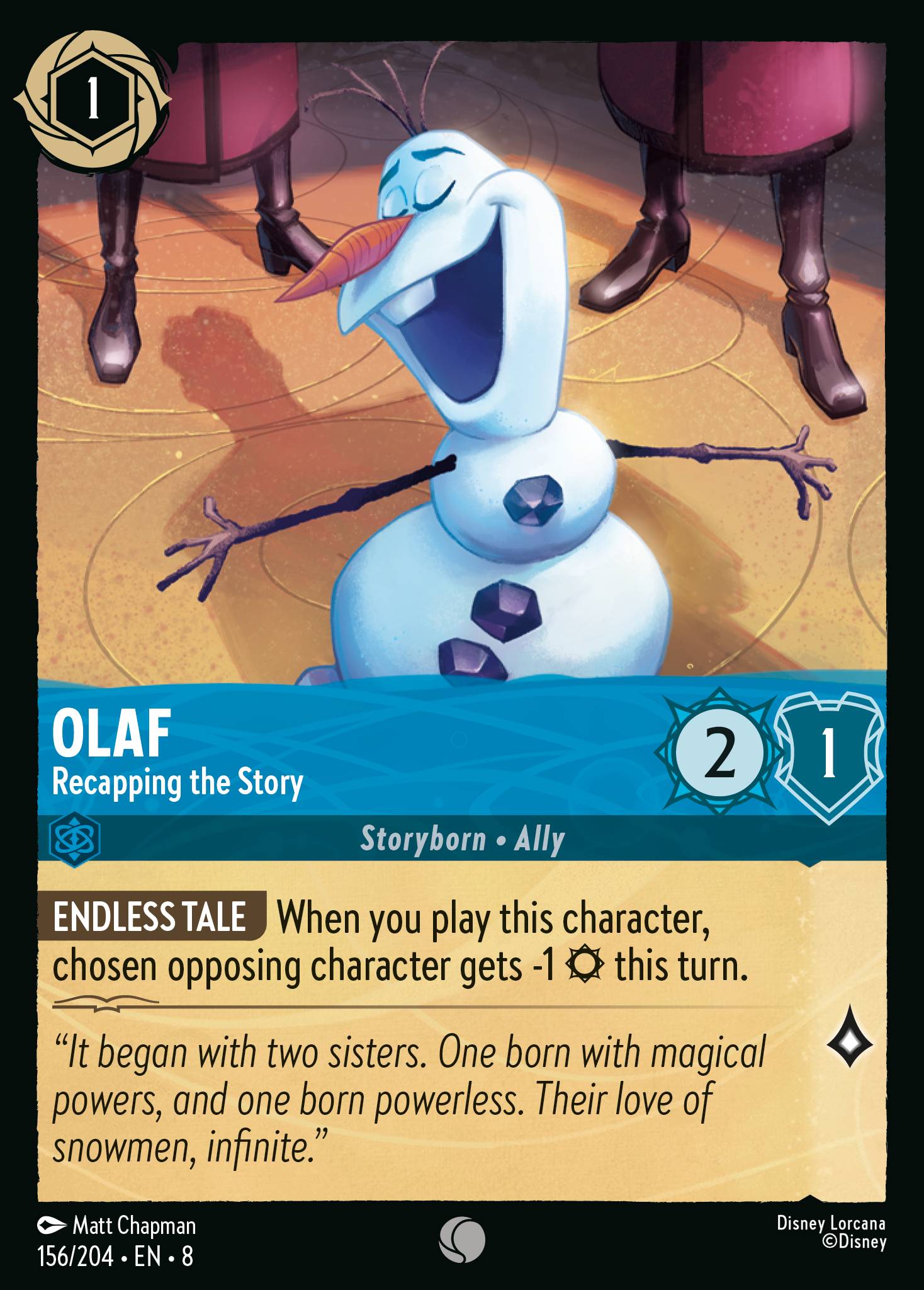 Disney Lorcana The Reign of Jafar card #156 - Olaf - Recapping the Story (Cold Foil)