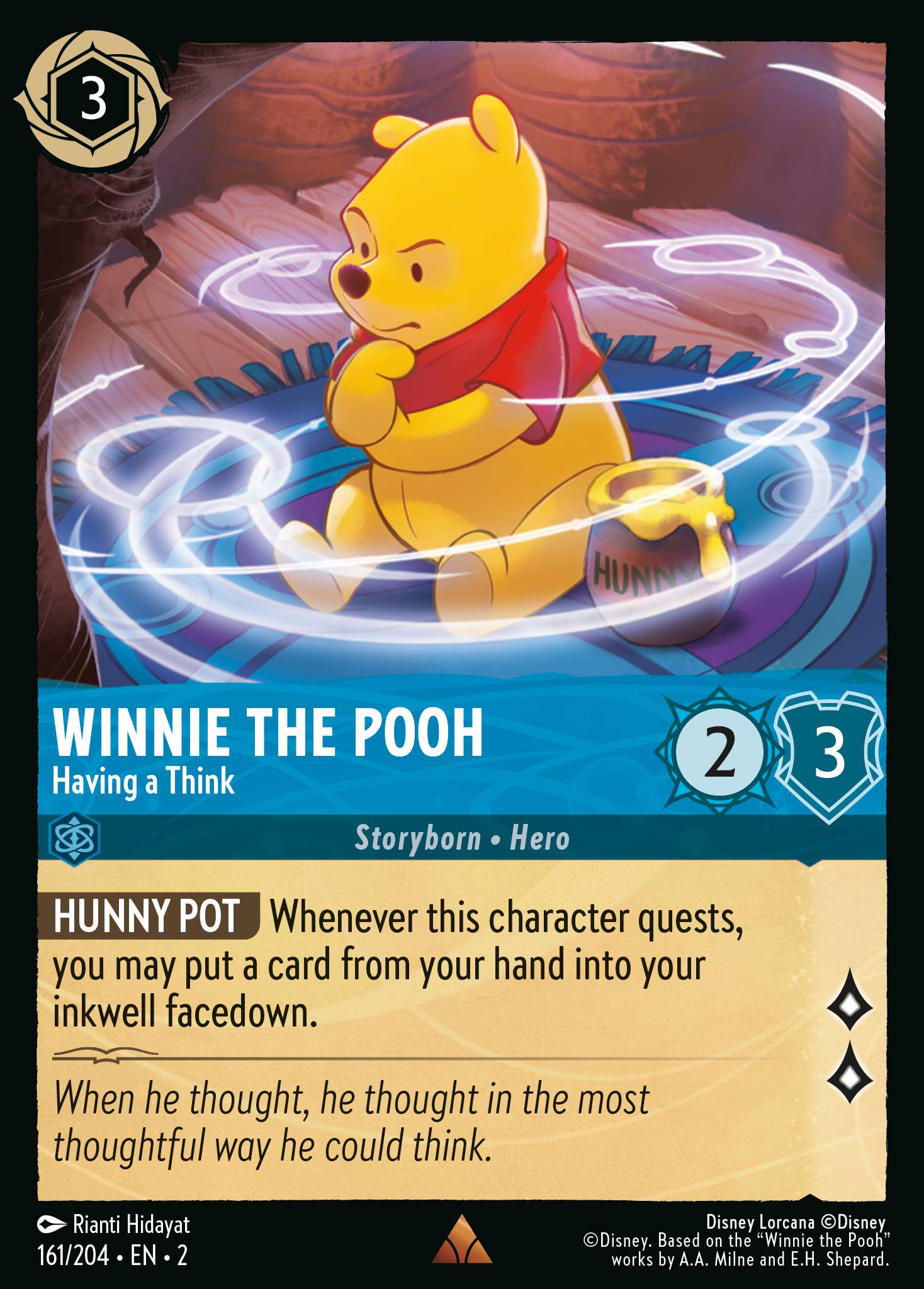 Disney Lorcana Rise of the Floodborn card #161 - Winnie the Pooh - Having a Think (Cold Foil)