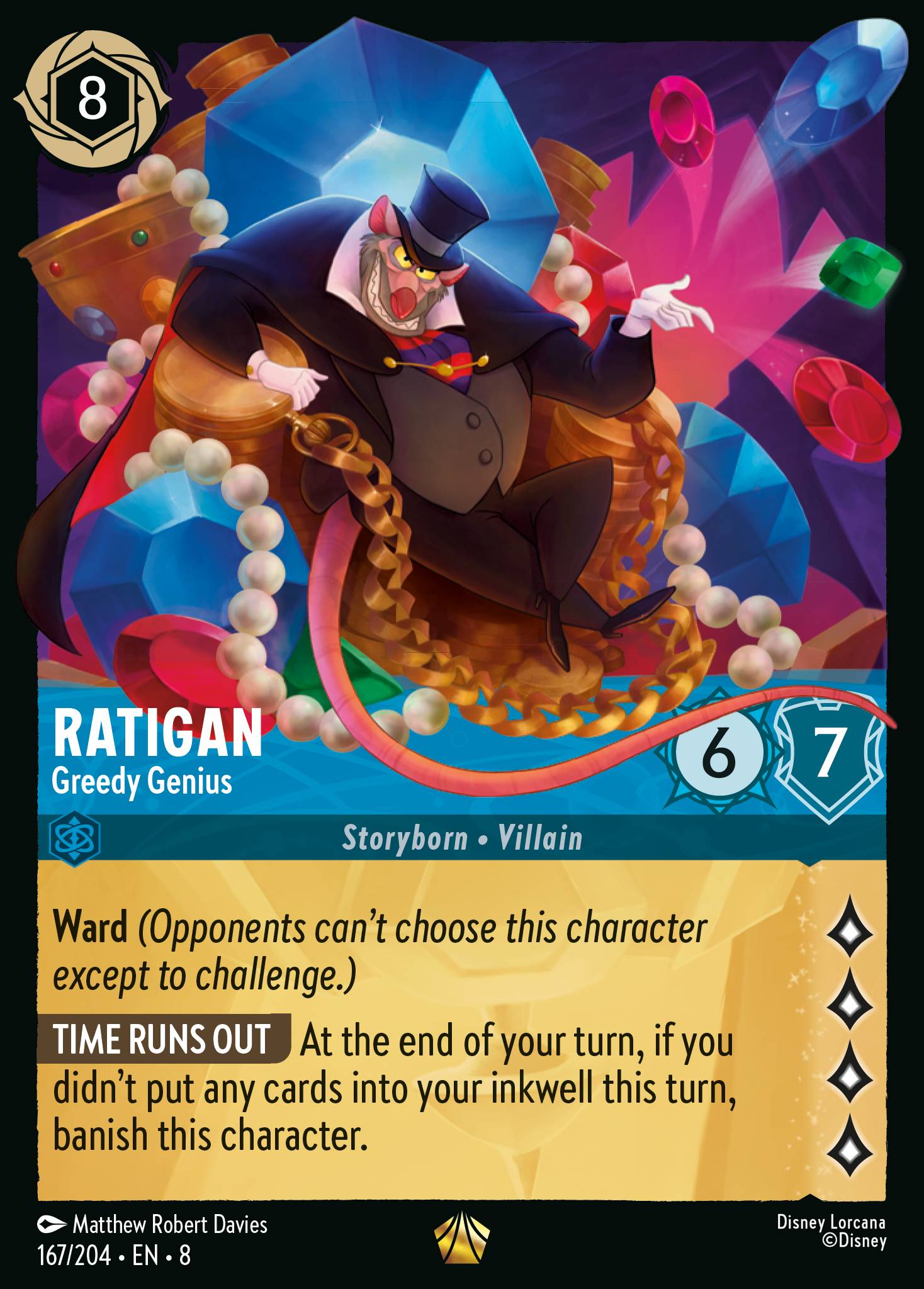 Disney Lorcana The Reign of Jafar card #167 - Ratigan - Greedy Genius (Cold Foil)