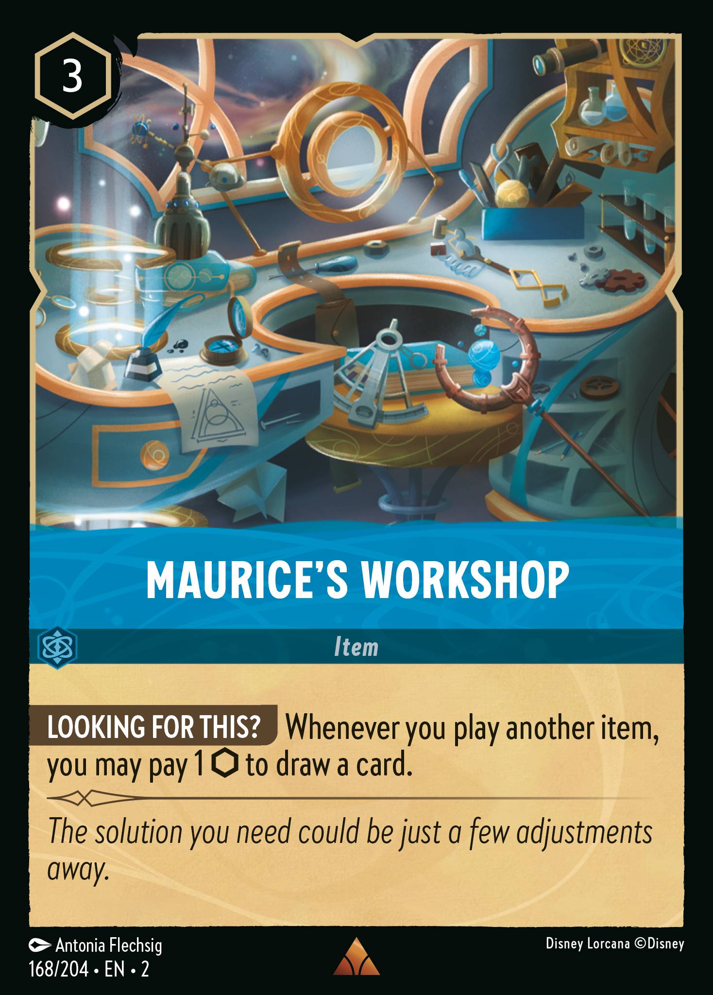 Disney Lorcana Rise of the Floodborn card #168 - Maurice's Workshop (Cold Foil)