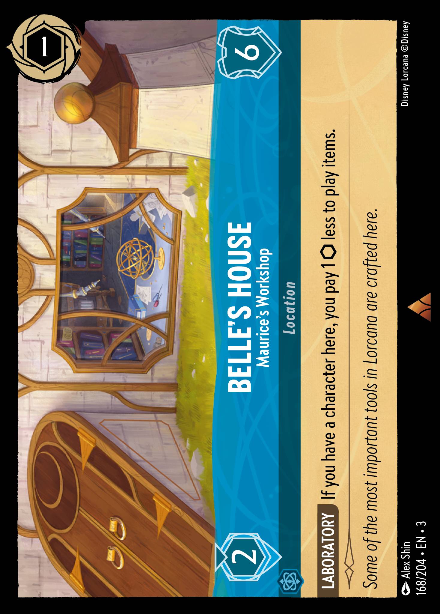 Disney Lorcana Into the Inklands card #168 - Belle's House - Maurice's Workshop (Cold Foil)