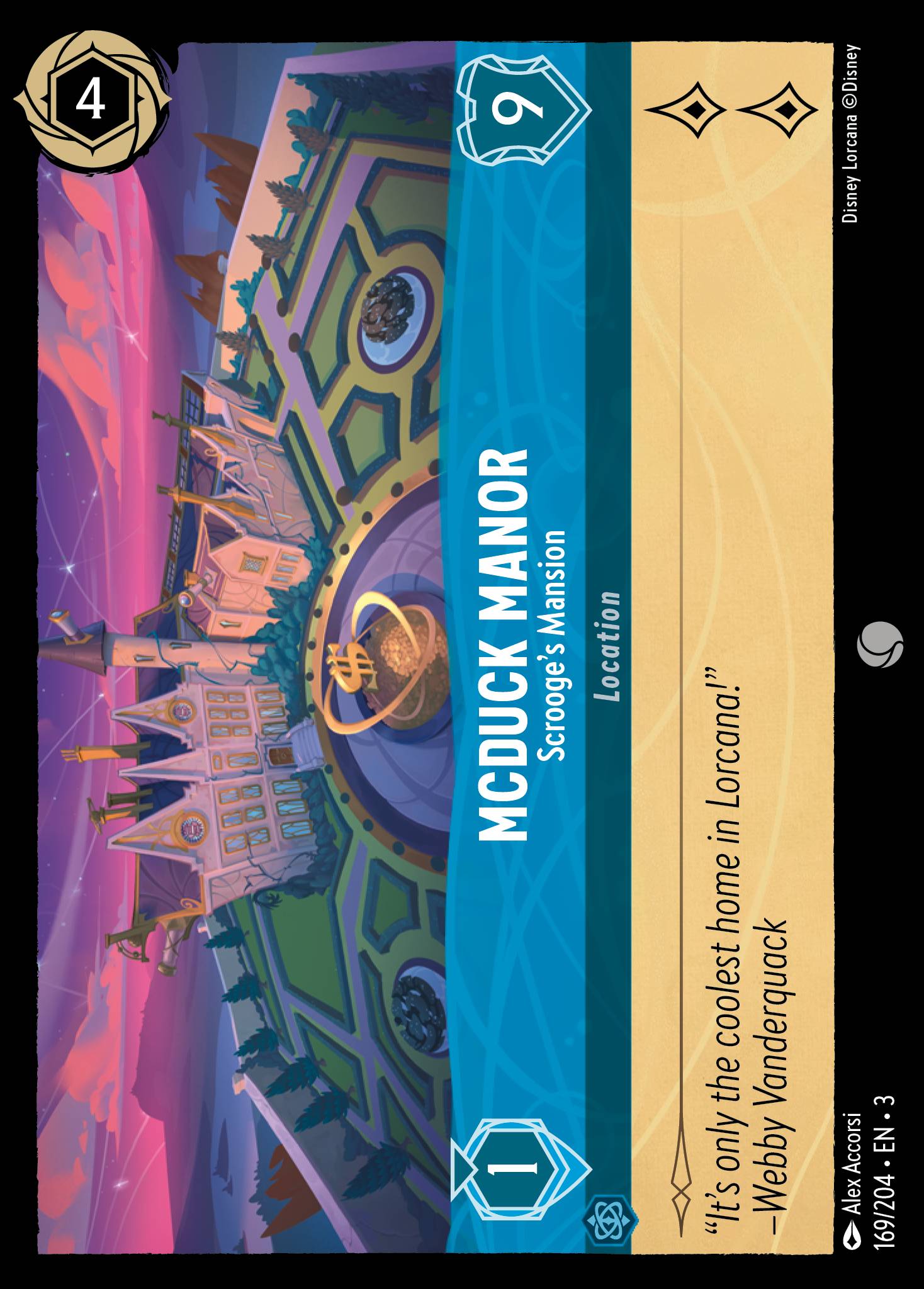 Disney Lorcana Into the Inklands card #169 - McDuck Manor - Scrooge's Mansion (Cold Foil)