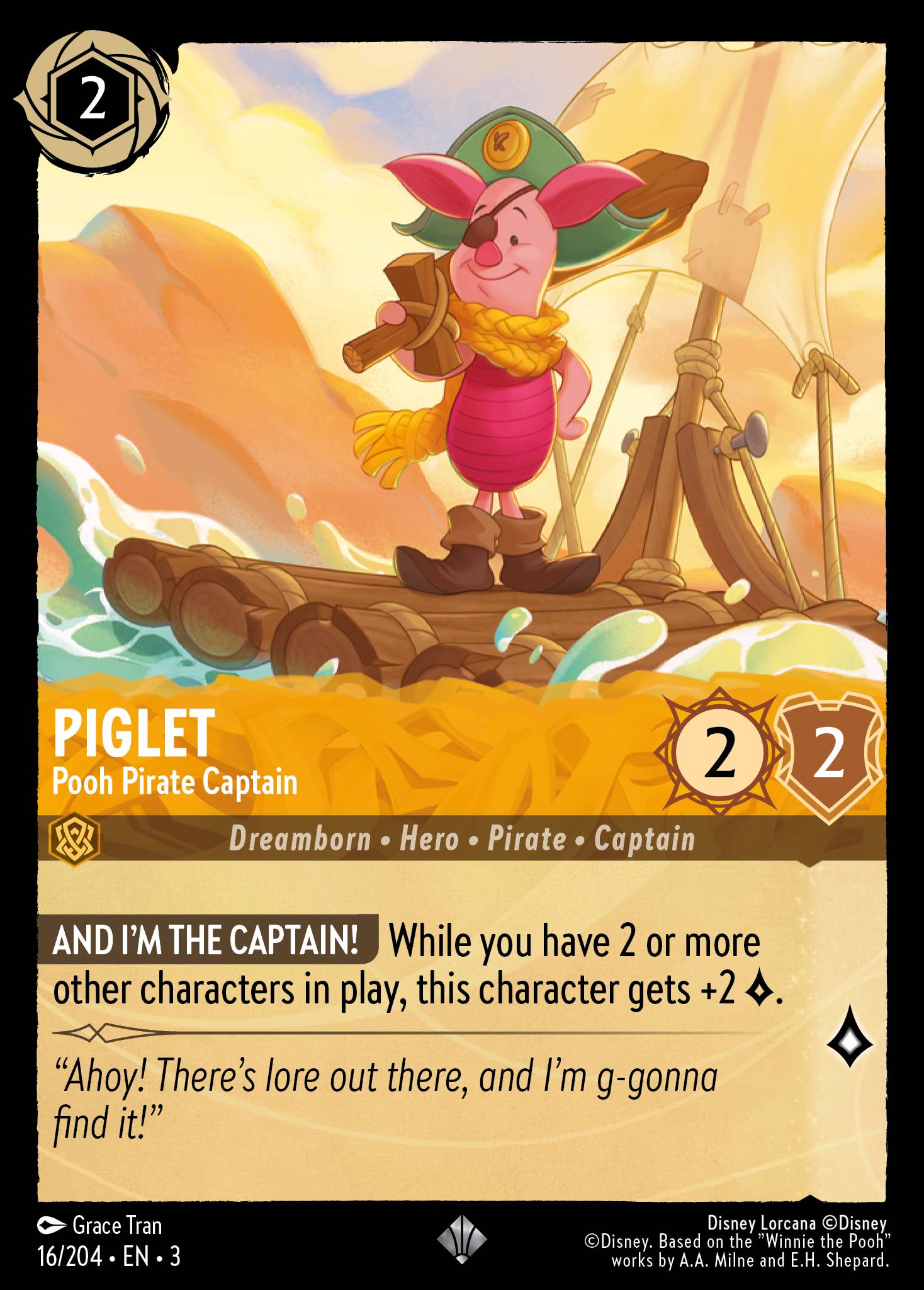 Disney Lorcana Into the Inklands card #16 - Piglet - Pooh Pirate Captain (Cold Foil)