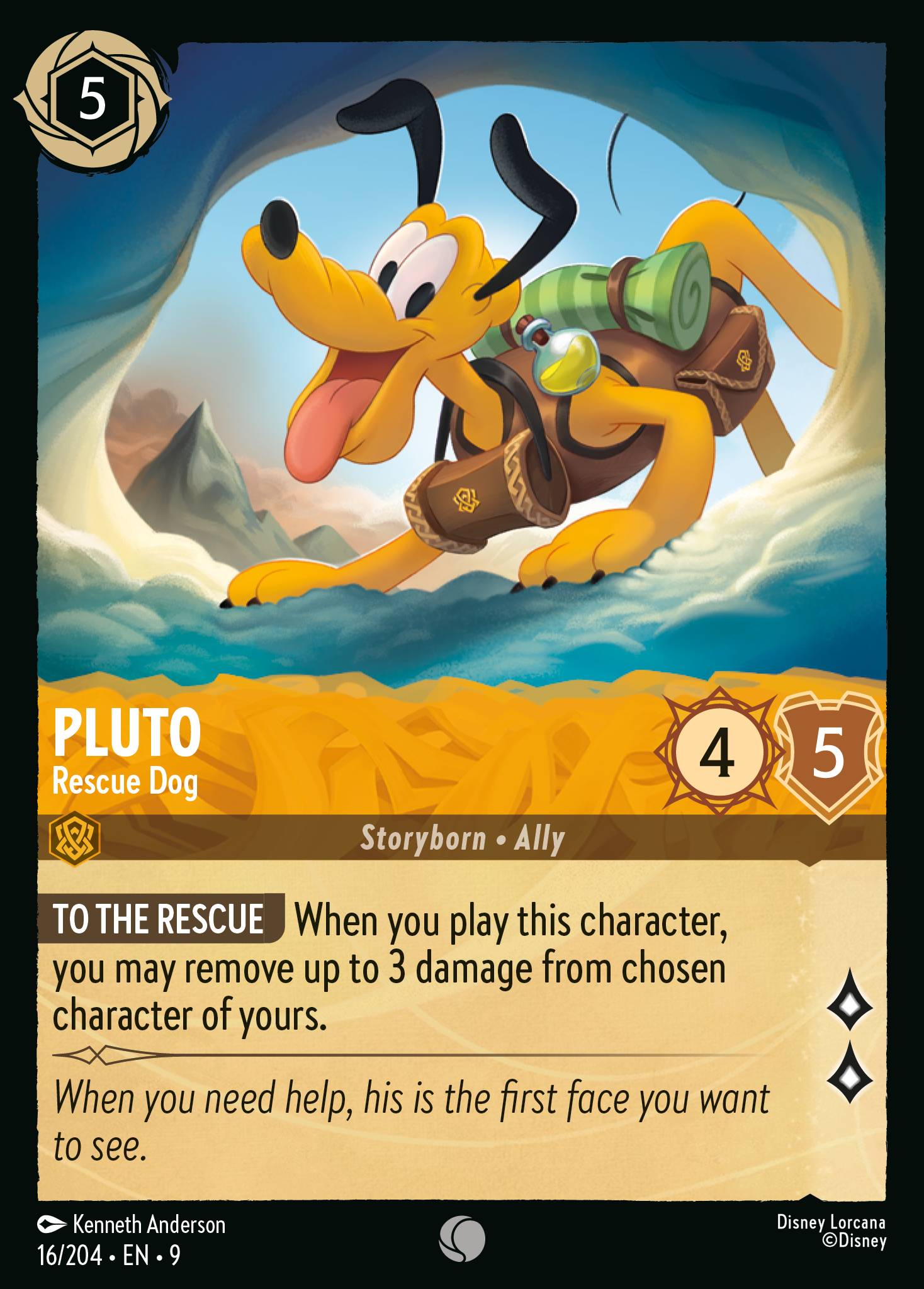 Disney Lorcana Fabled card #16 - Pluto - Rescue Dog (Non-Foil)