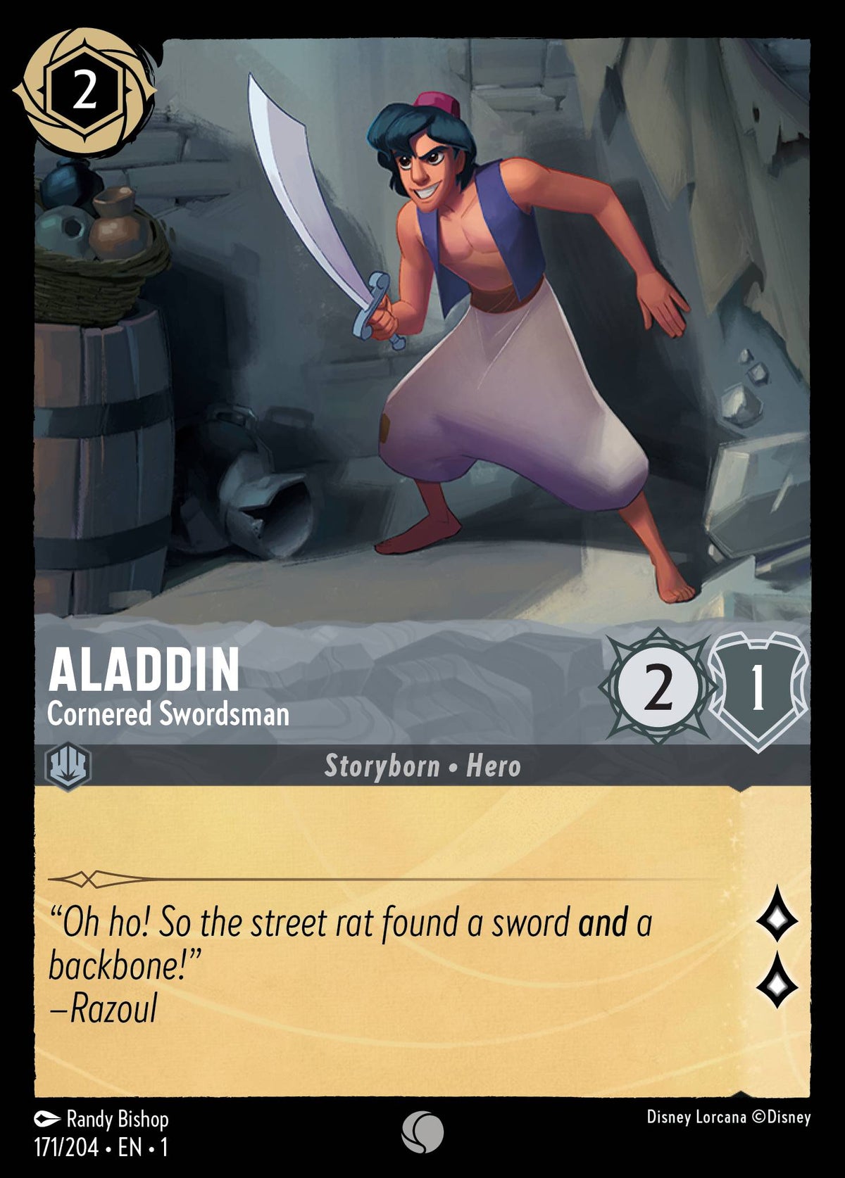 Disney Lorcana The First Chapter card #171 - Aladdin - Cornered Swordsman (Cold Foil)
