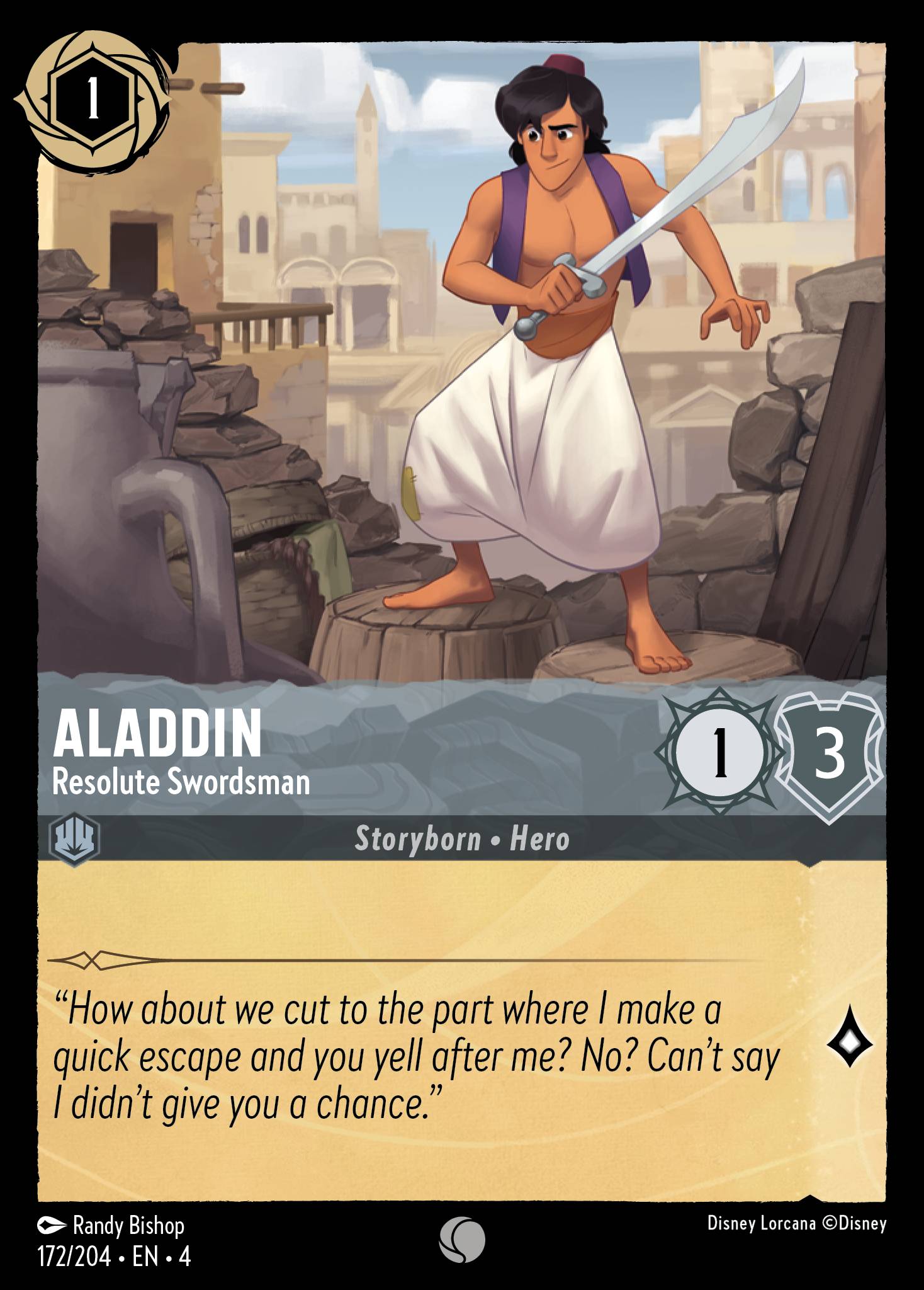 Disney Lorcana Ursula's Return card #172 - Aladdin - Resolute Swordsman (Cold Foil)
