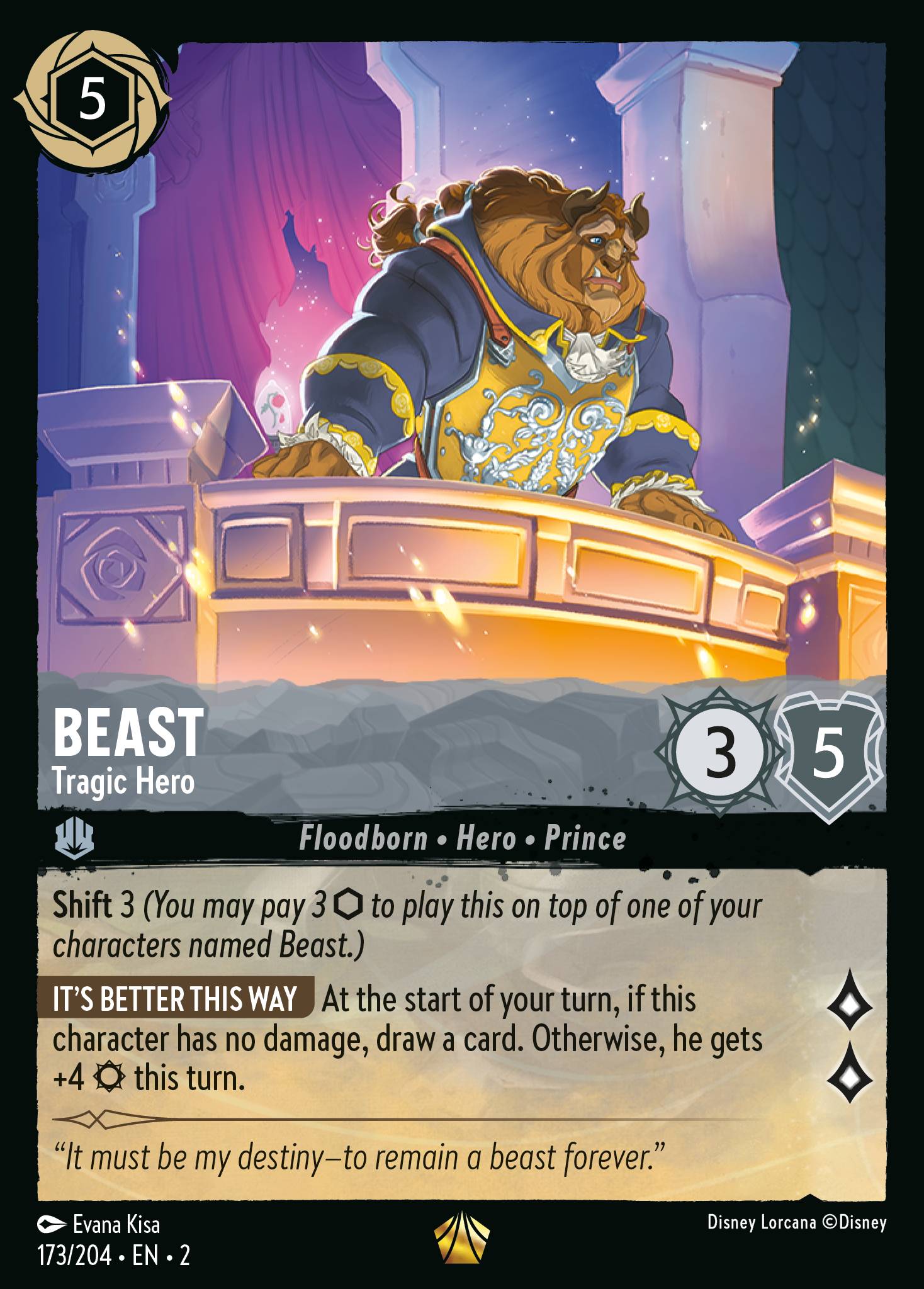 Disney Lorcana Rise of the Floodborn card #173 - Beast - Tragic Hero (Cold Foil)