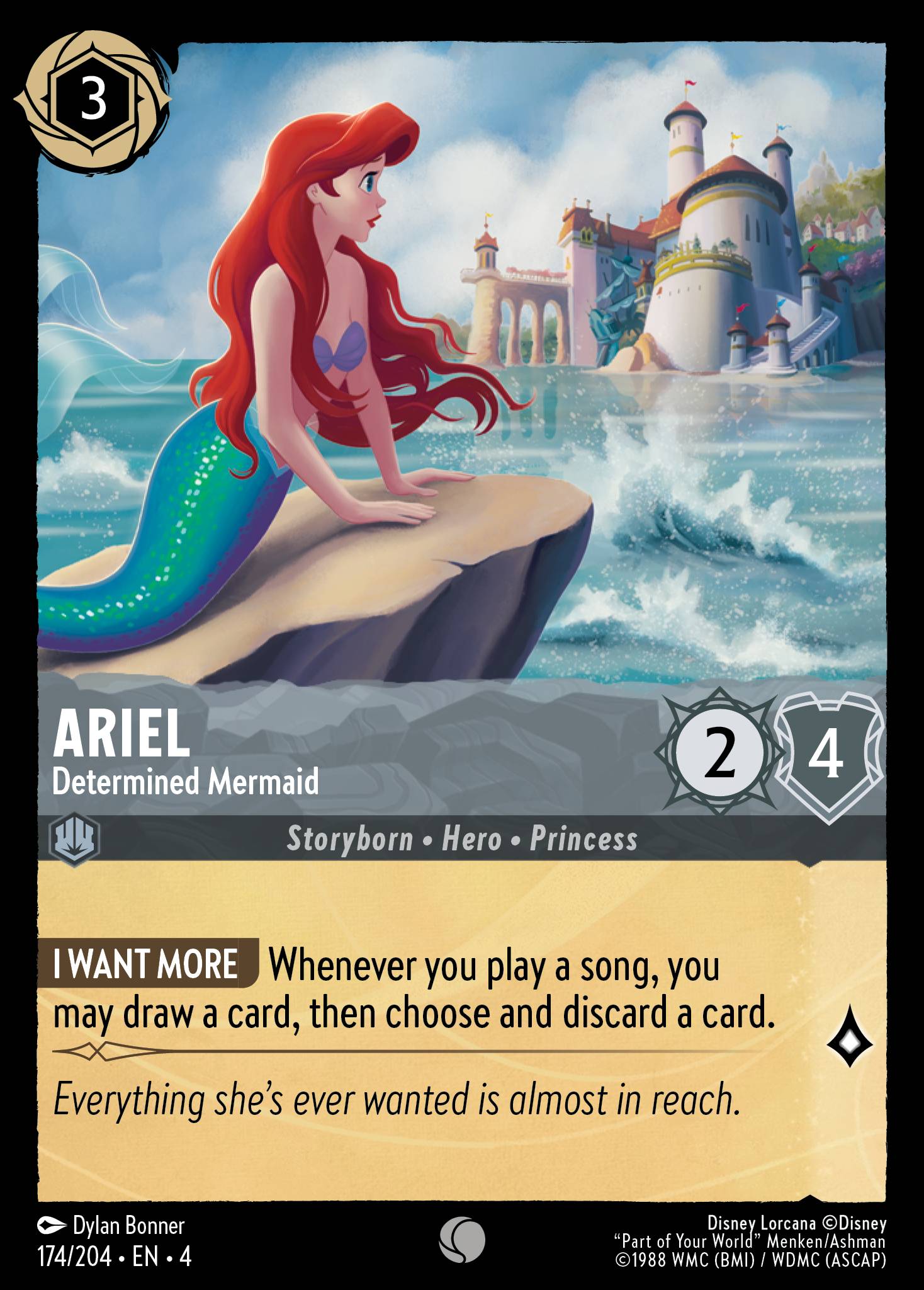 Disney Lorcana Ursula's Return card #174 - Ariel - Determined Mermaid (Cold Foil)