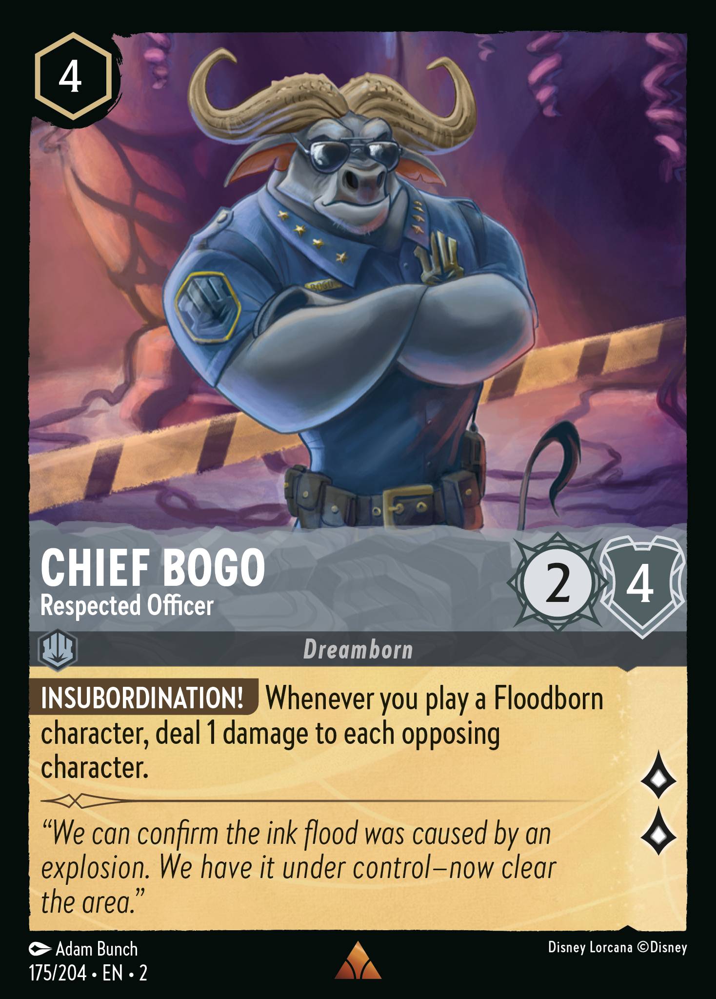Disney Lorcana Rise of the Floodborn card #175 - Chief Bogo - Respected Officer (Cold Foil)