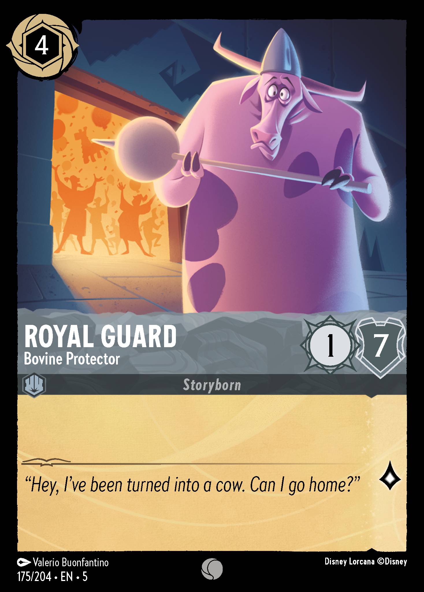 Disney Lorcana Shimmering Skies card #175 - Royal Guard - Bovine Protector (Cold Foil)