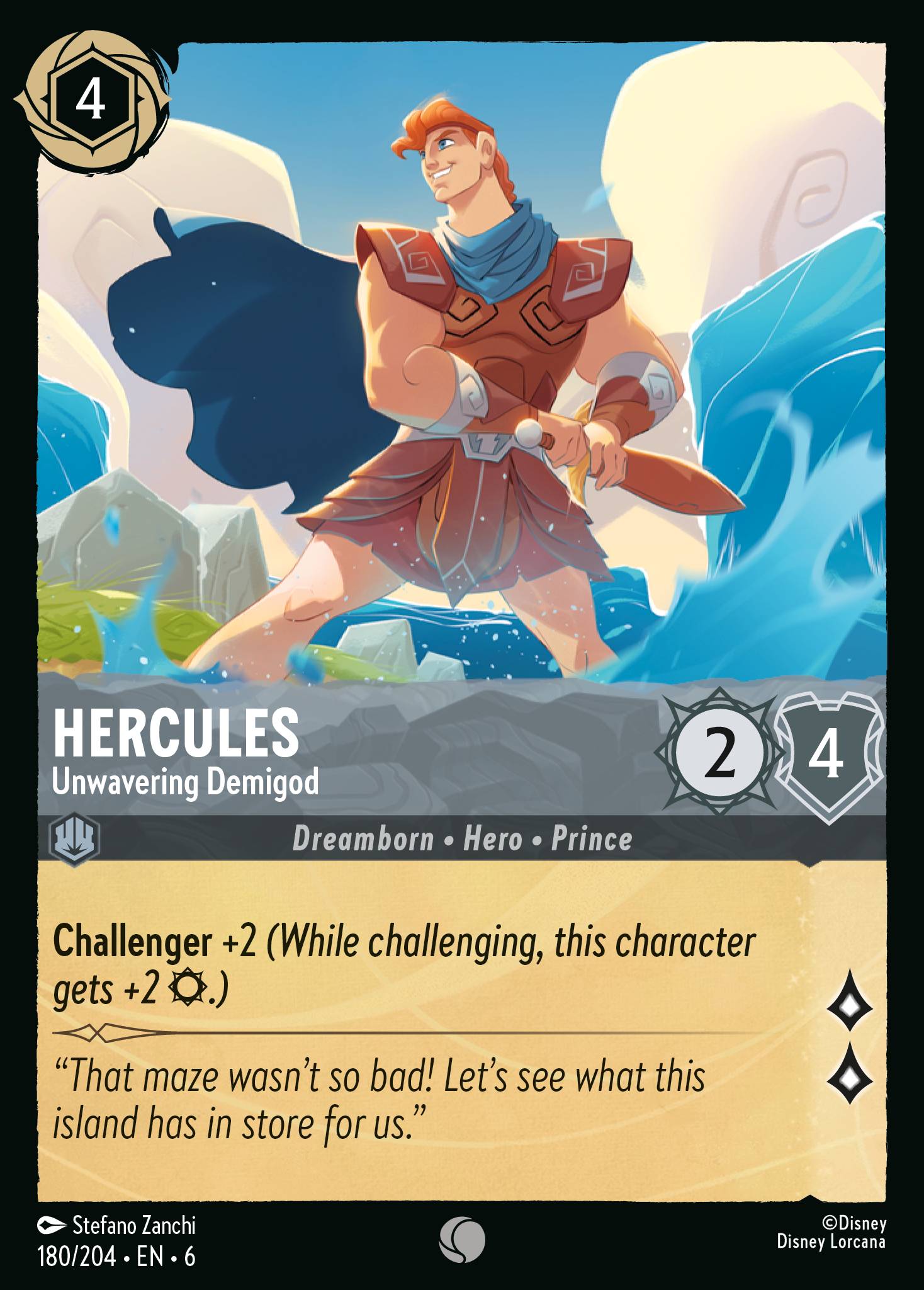 Disney Lorcana Azurite Sea card #180 - Hercules - Unwavering Demigod (Cold Foil)