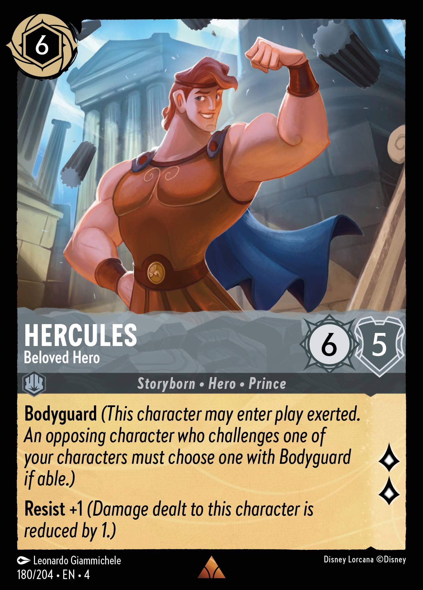 Disney Lorcana Ursula's Return card #180 - Hercules - Beloved Hero (Cold Foil)