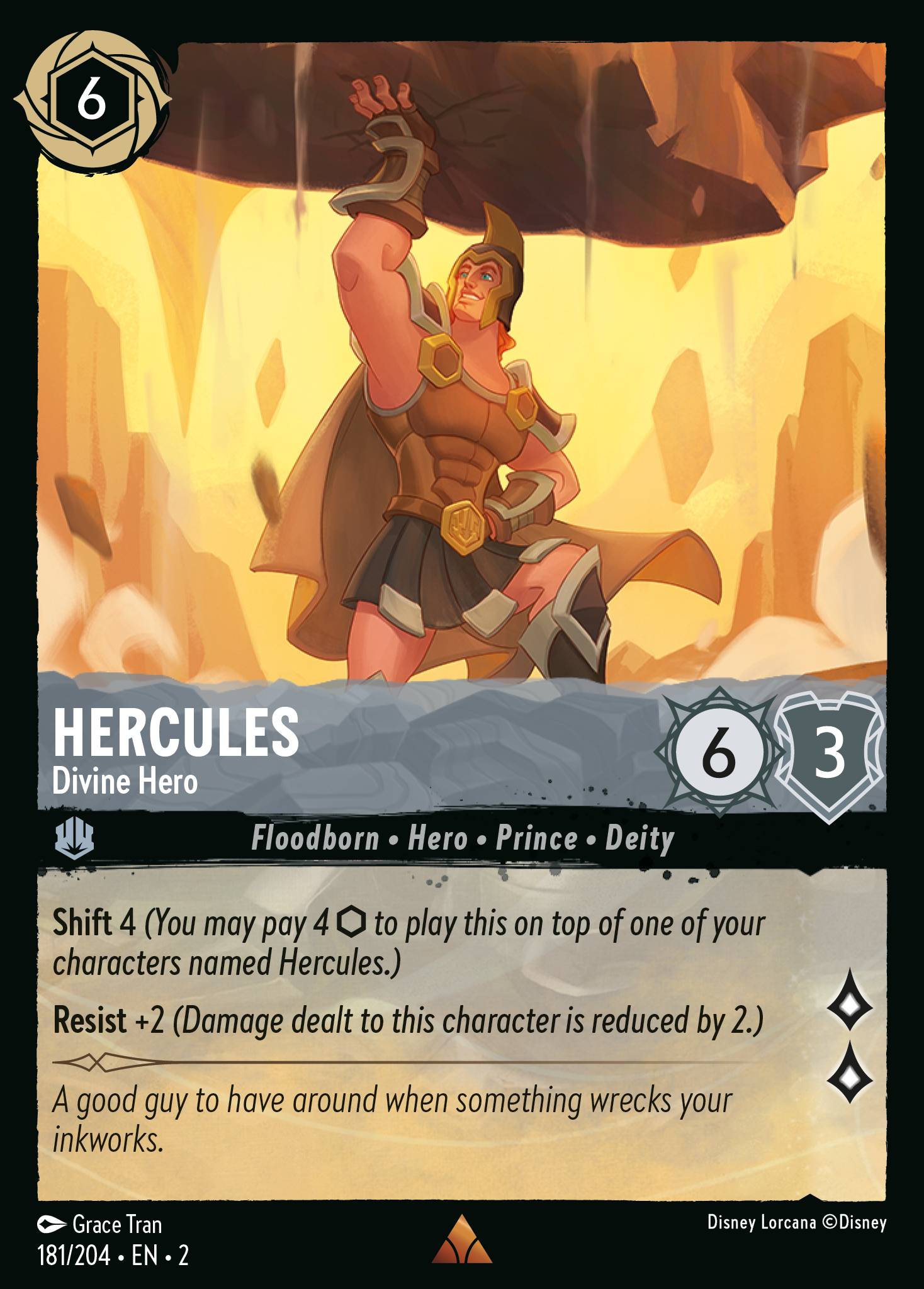 Disney Lorcana Rise of the Floodborn card #181 - Hercules - Divine Hero (Cold Foil)