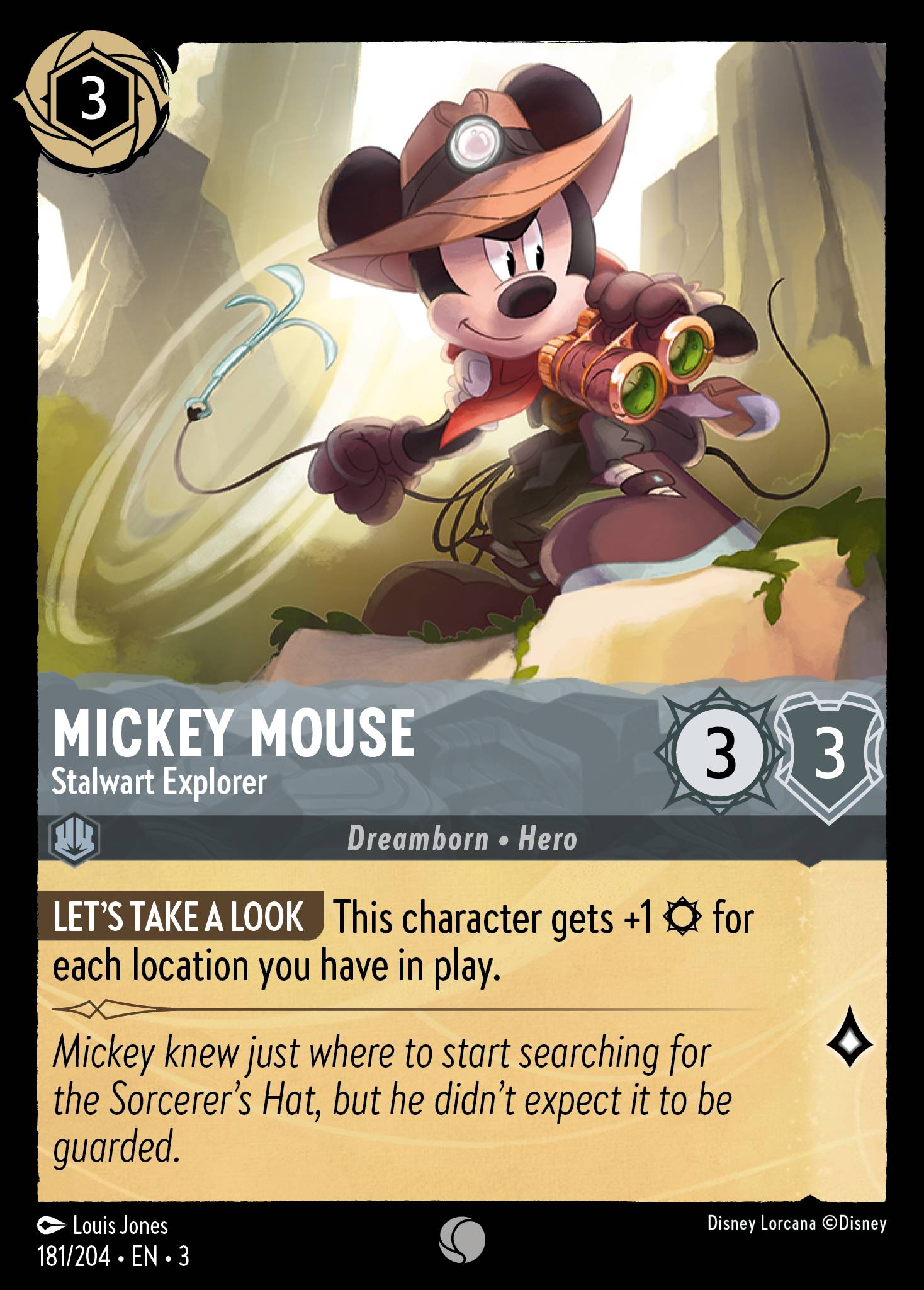 Disney Lorcana Into the Inklands card #181 - Mickey Mouse - Stalwart Explorer (Cold Foil)