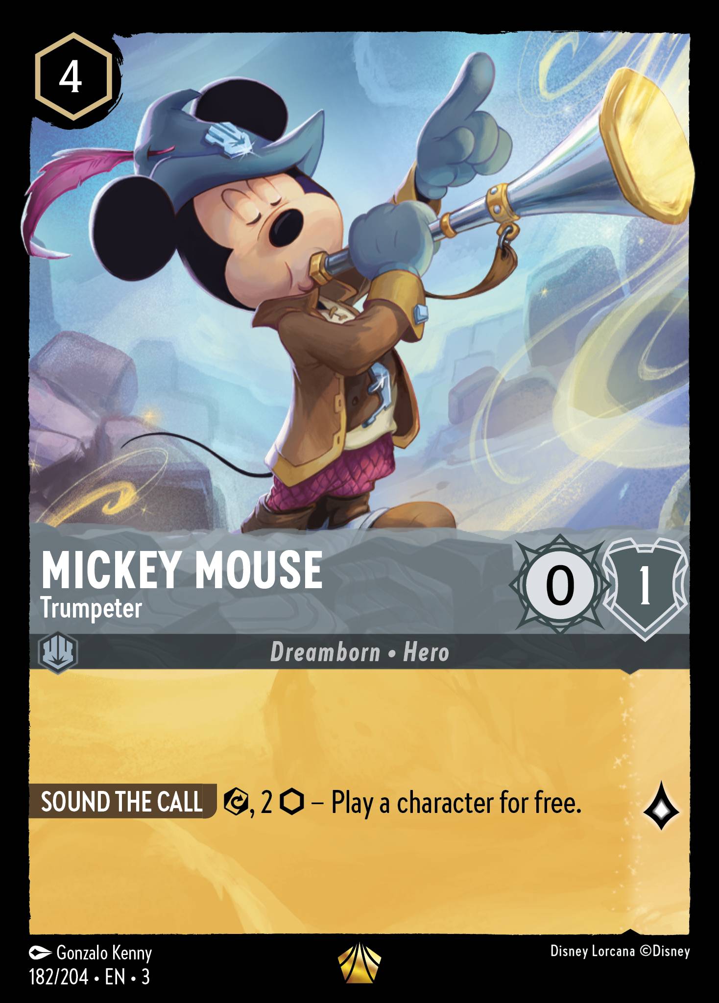 Disney Lorcana Into the Inklands card #182 - Mickey Mouse - Trumpeter (Cold Foil)