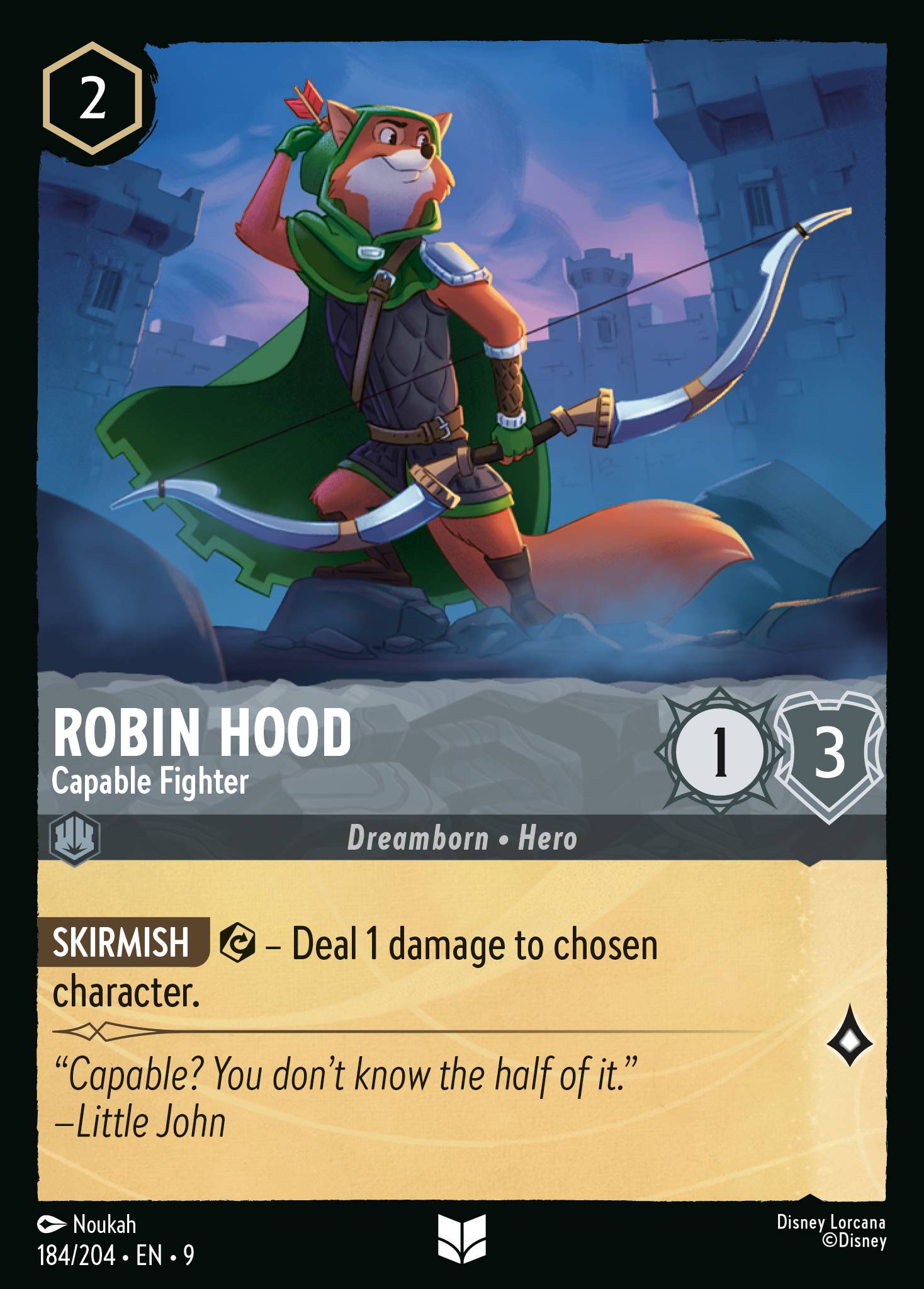 Disney Lorcana Fabled card #184 - Robin Hood - Capable Fighter (Non-Foil)