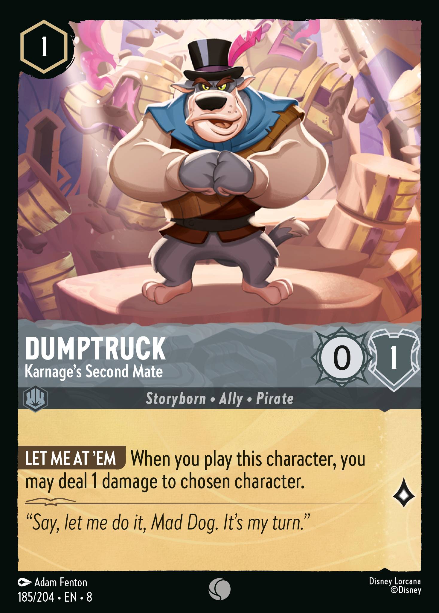 Disney Lorcana The Reign of Jafar card #185 - Dumptruck - Karnage's Second Mate (Cold Foil)