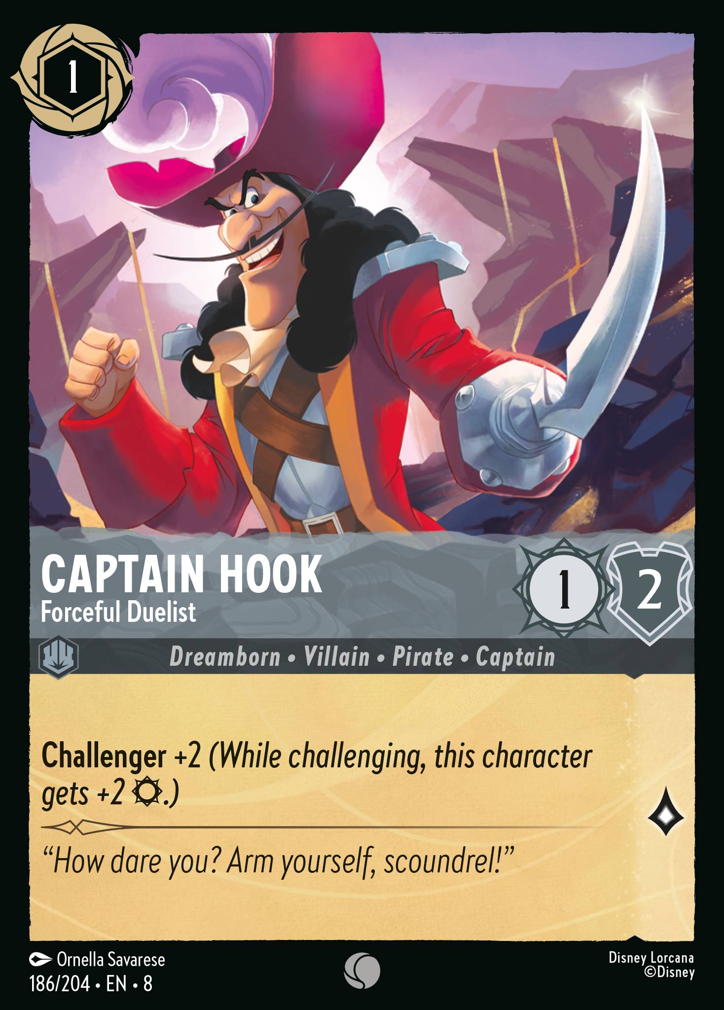 Disney Lorcana The Reign of Jafar card #186 - Captain Hook - Forceful Duelist (Cold Foil)