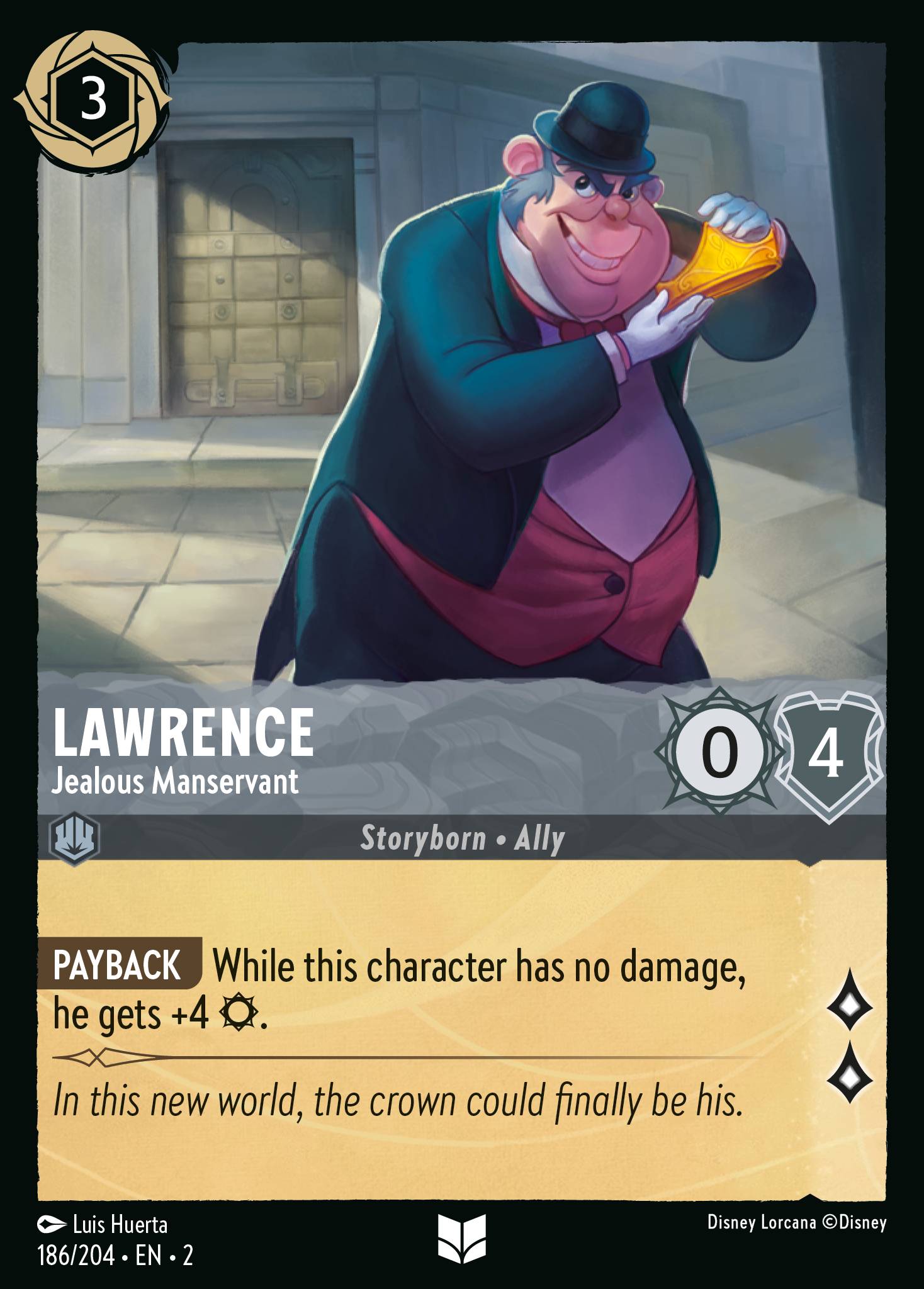 Disney Lorcana Rise of the Floodborn card #186 - Lawrence - Jealous Manservant (Cold Foil)
