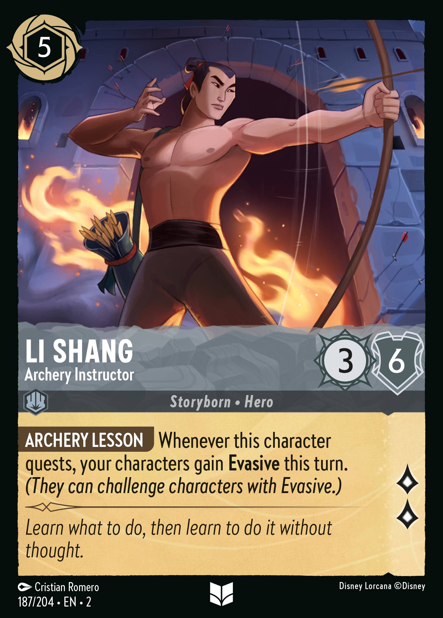 Disney Lorcana Rise of the Floodborn card #187 - Li Shang - Archery Instructor (Cold Foil)