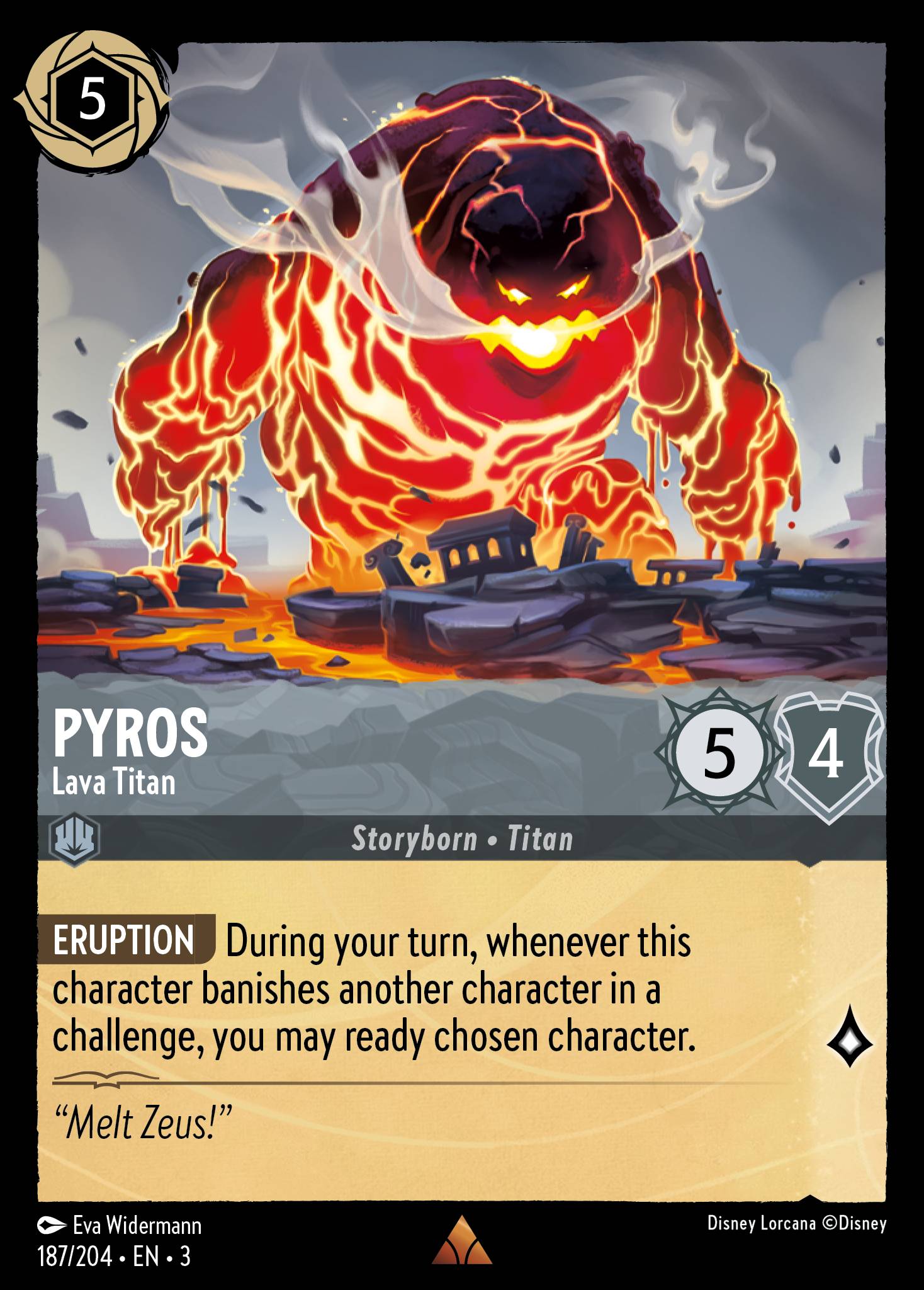 Disney Lorcana Into the Inklands card #187 - Pyros - Lava Titan (Cold Foil)