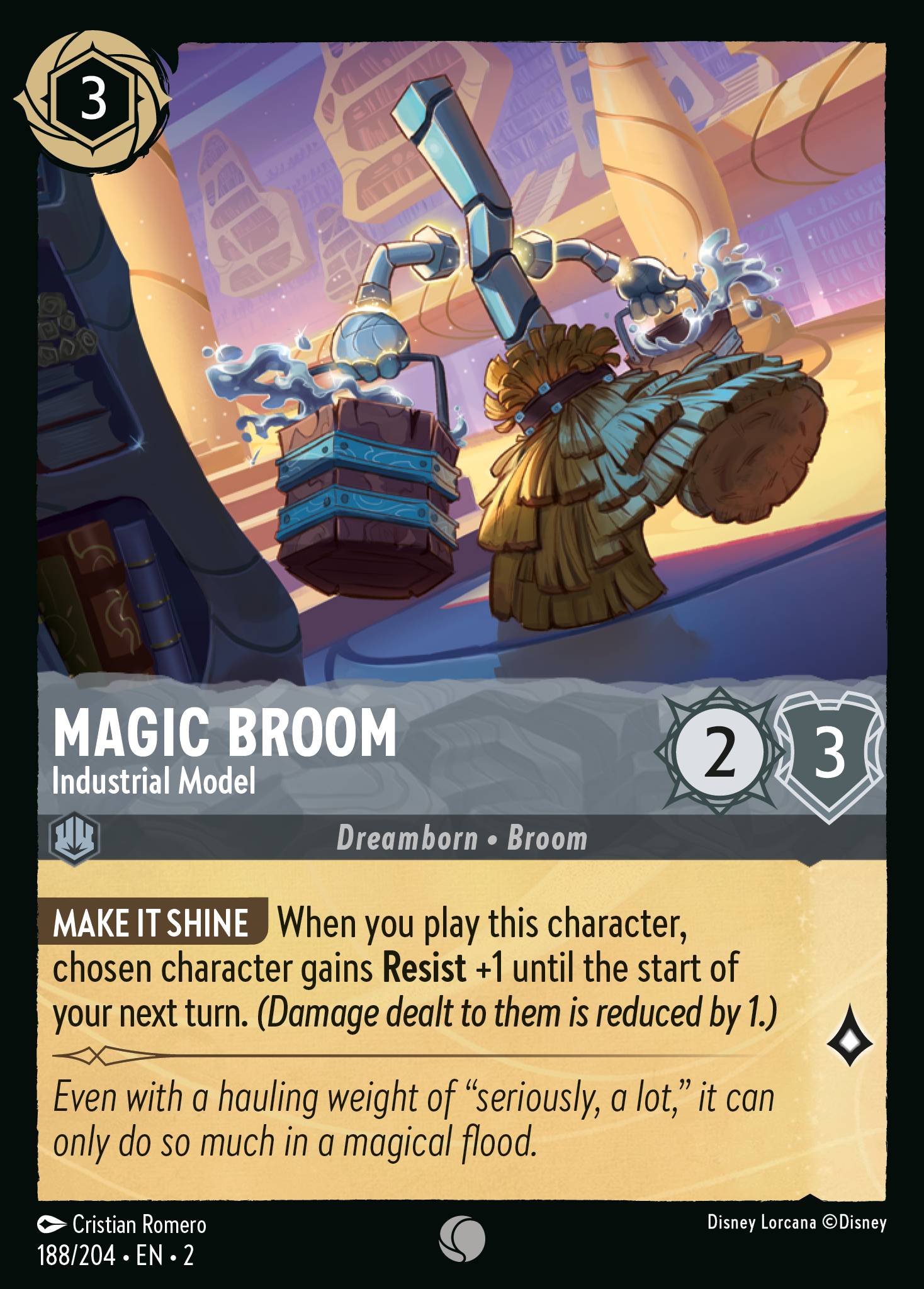 Disney Lorcana Rise of the Floodborn card #188 - Magic Broom - Industrial Model (Cold Foil)