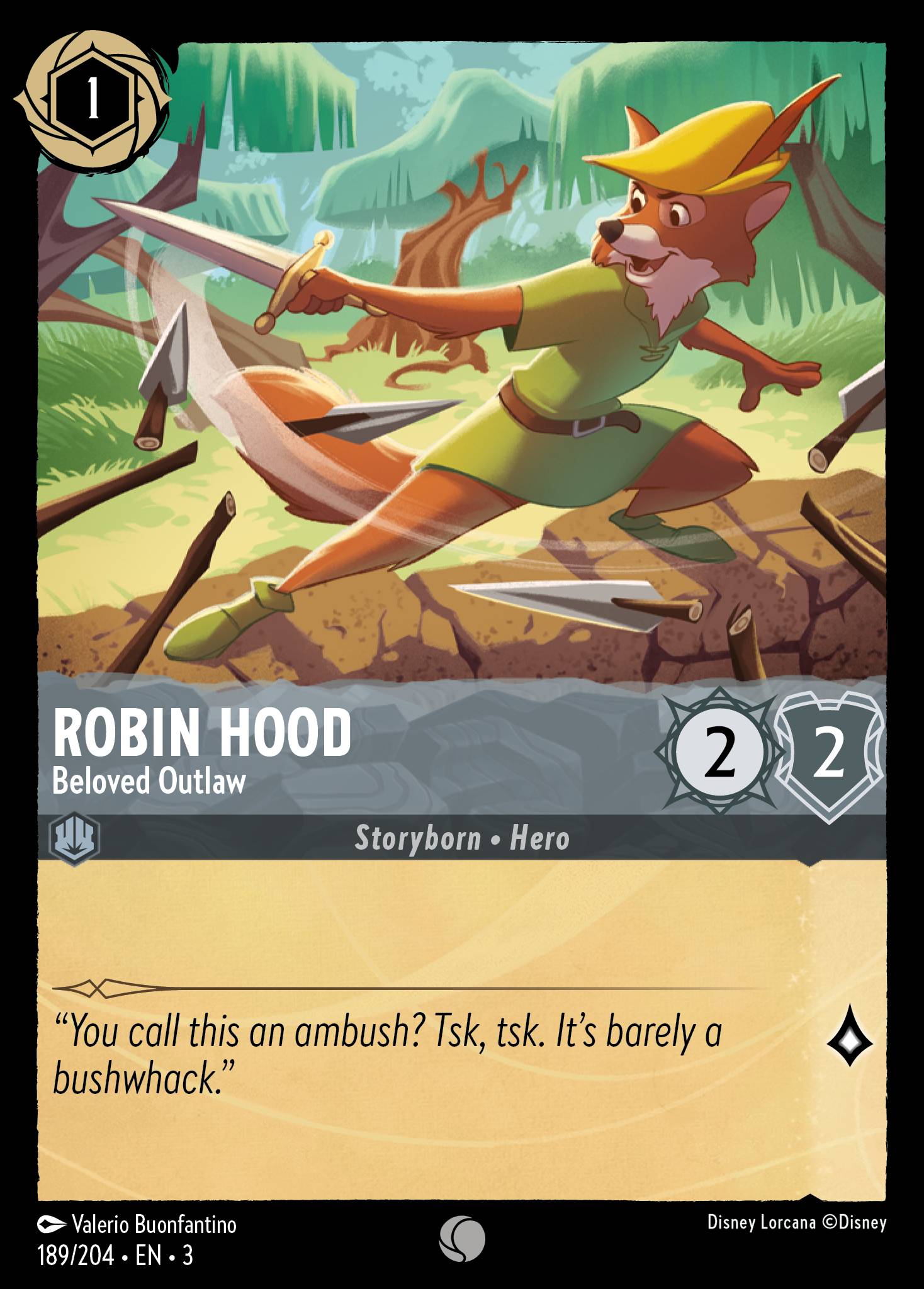 Disney Lorcana Into the Inklands card #189 - Robin Hood - Beloved Outlaw (Cold Foil)