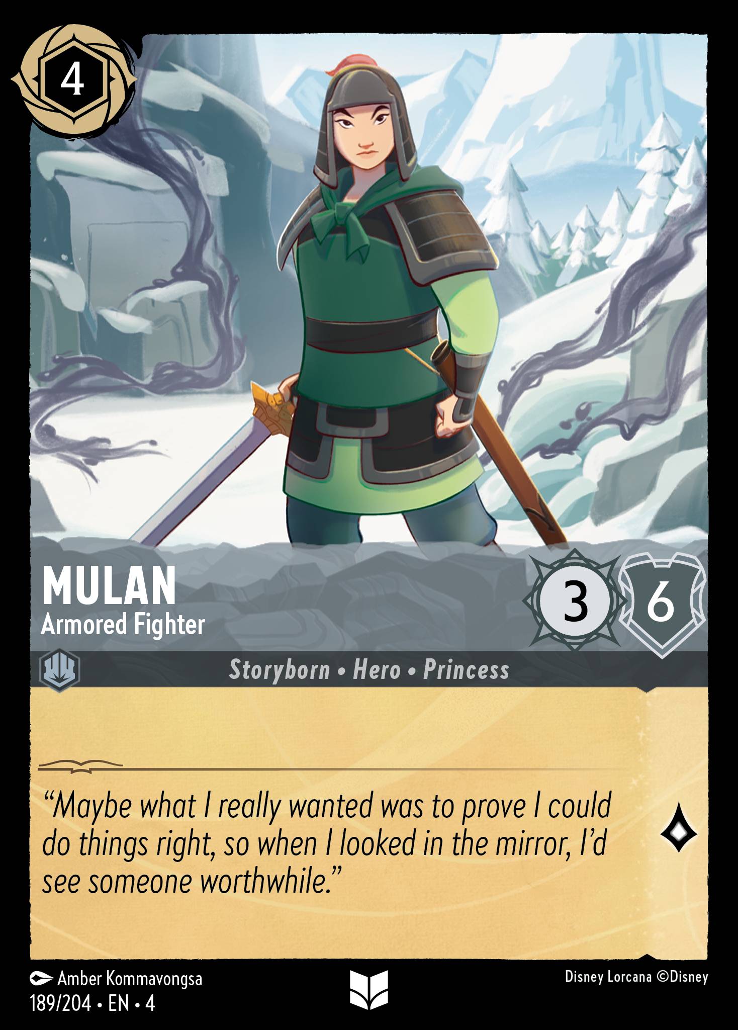 Disney Lorcana Ursula's Return card #189 - Mulan - Armored Fighter (Cold Foil)