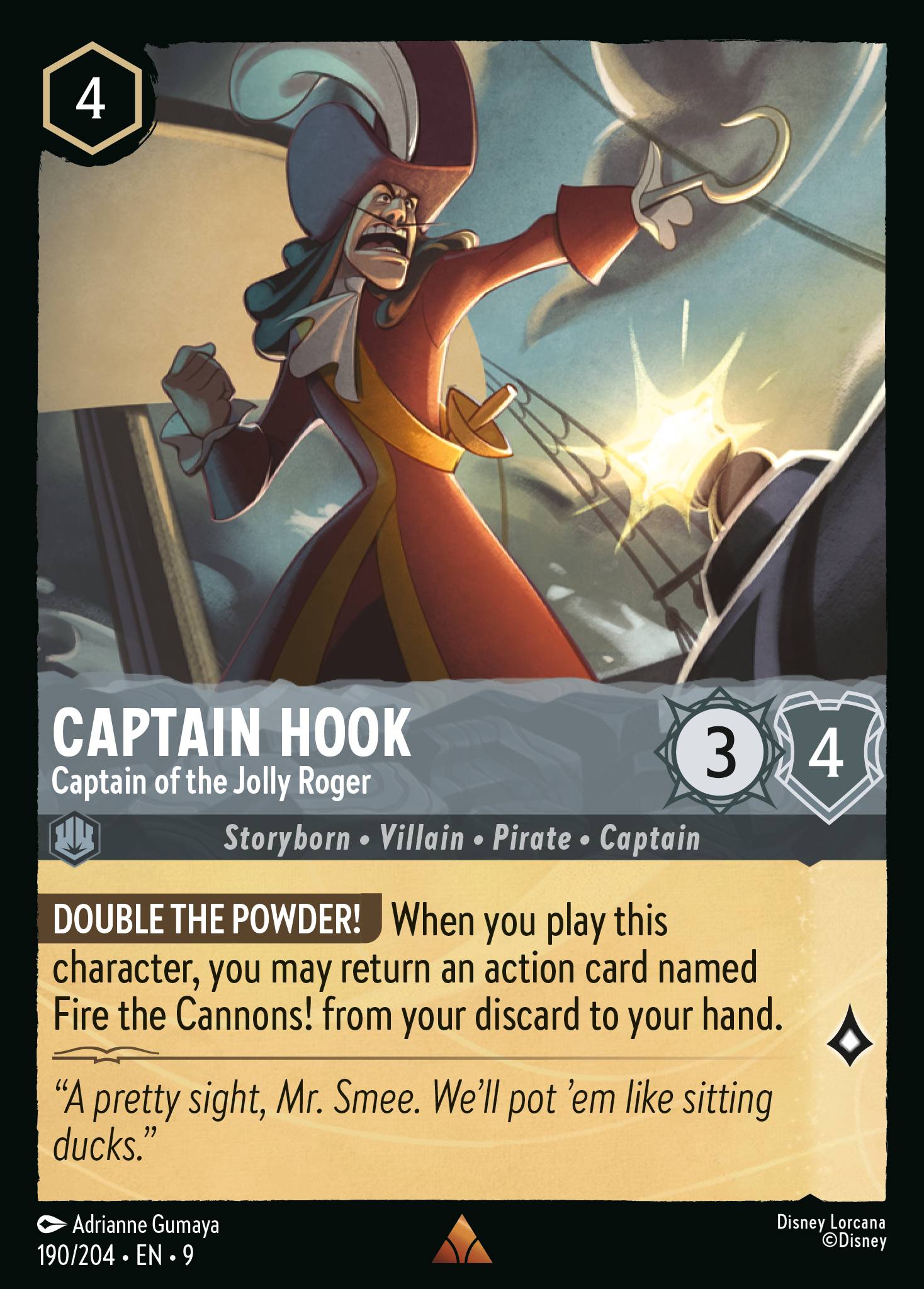Disney Lorcana Fabled card #190 - Captain Hook - Captain of the Jolly Roger (Non-Foil)